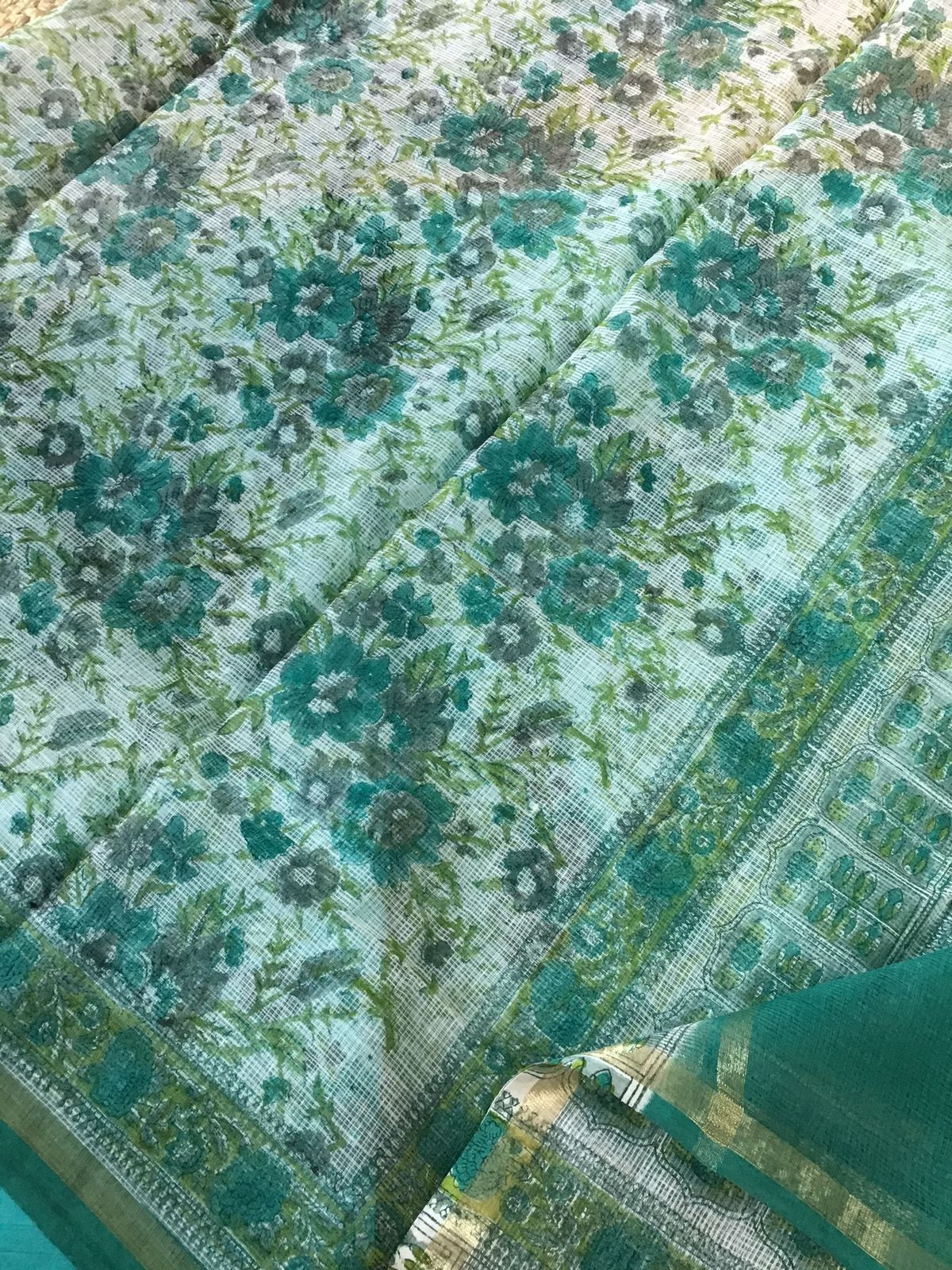 Pure Self Weaved Cotton Printed Embroidered Suit - Blue