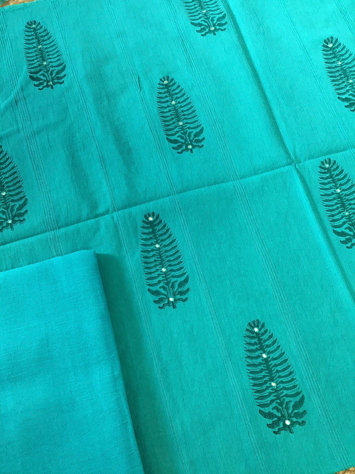 Pure Self Weaved Cotton Printed Embroidered Suit - Blue