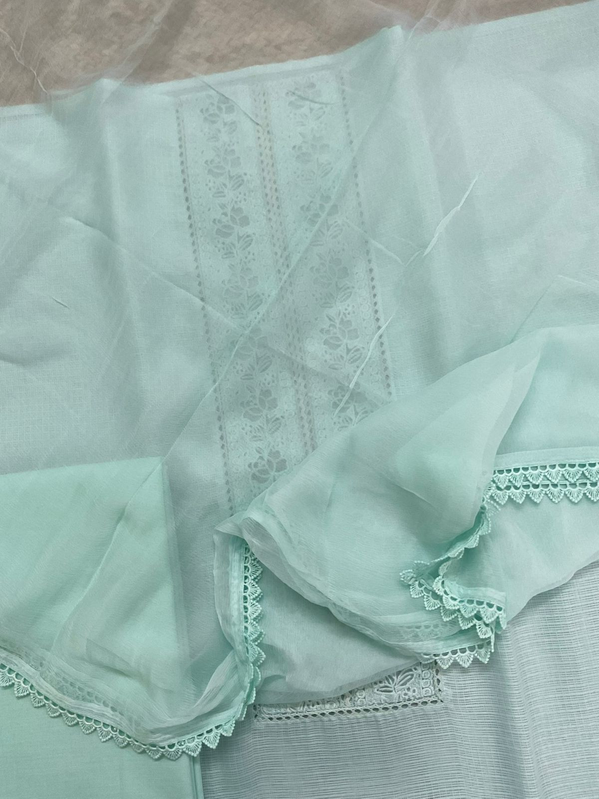 Soft Kota Silk Embroidered Suit - Sea Blue