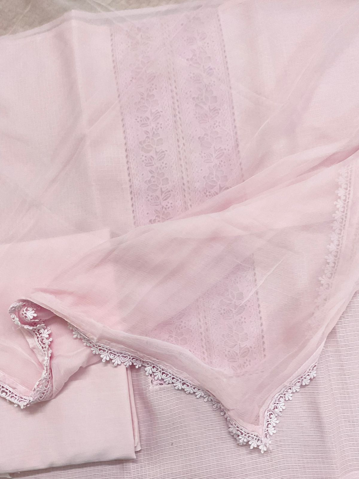 Soft Kota Silk Embroidered Suit - Pink