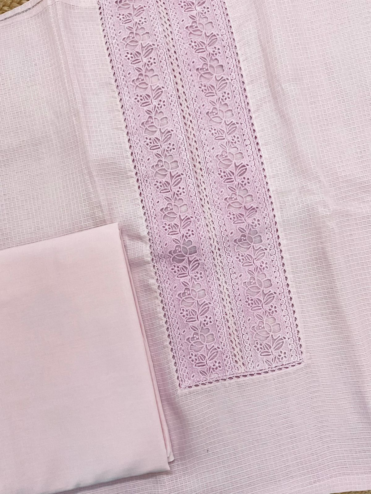 Soft Kota Silk Embroidered Suit - Pink