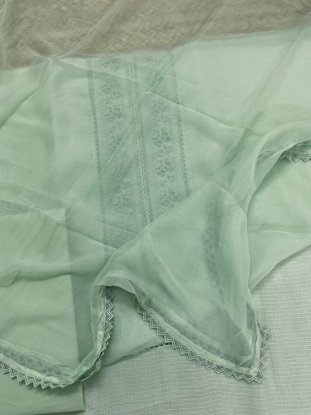 Soft Kota Silk Embroidered Suit - Green