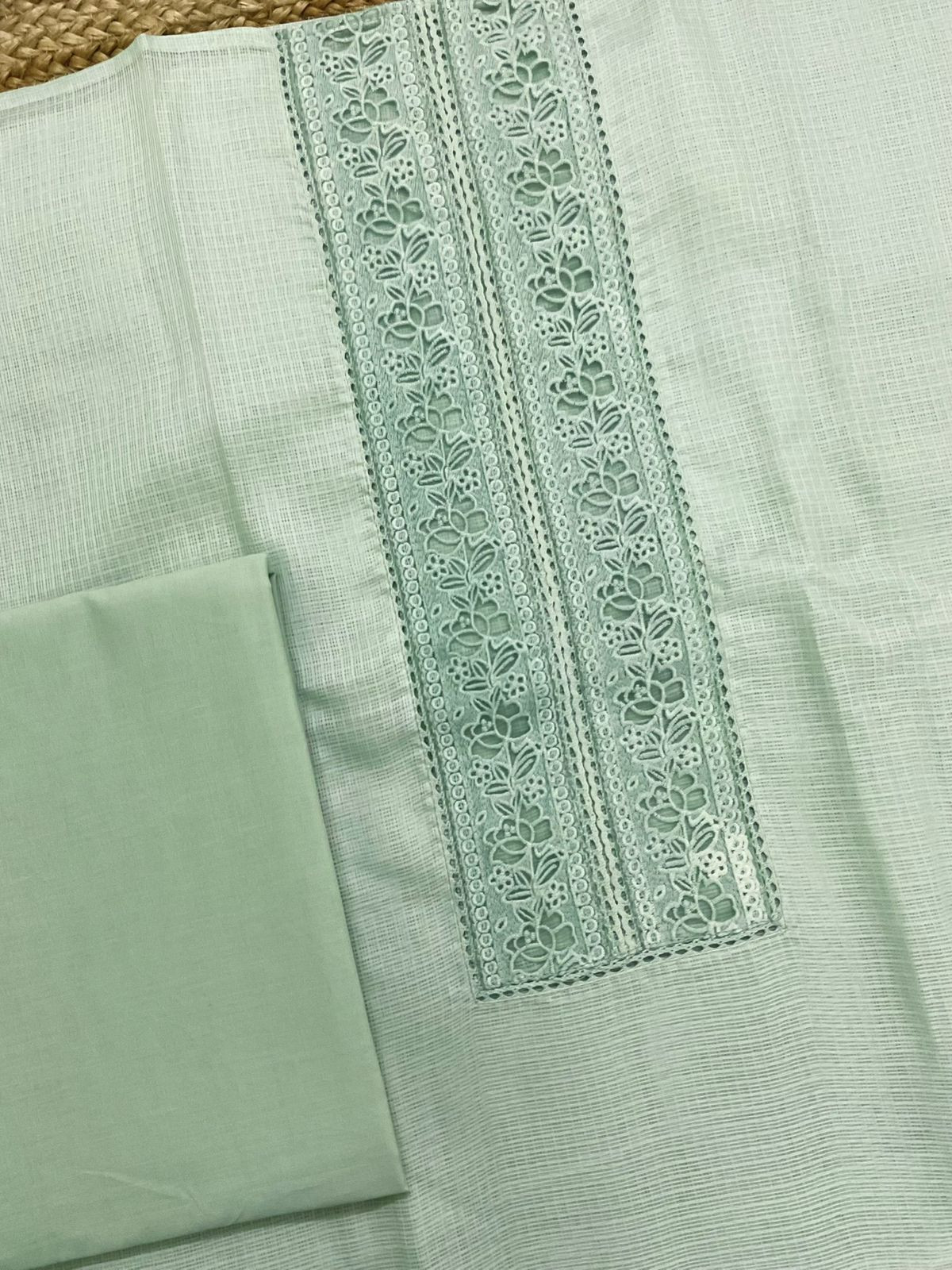 Soft Kota Silk Embroidered Suit - Green