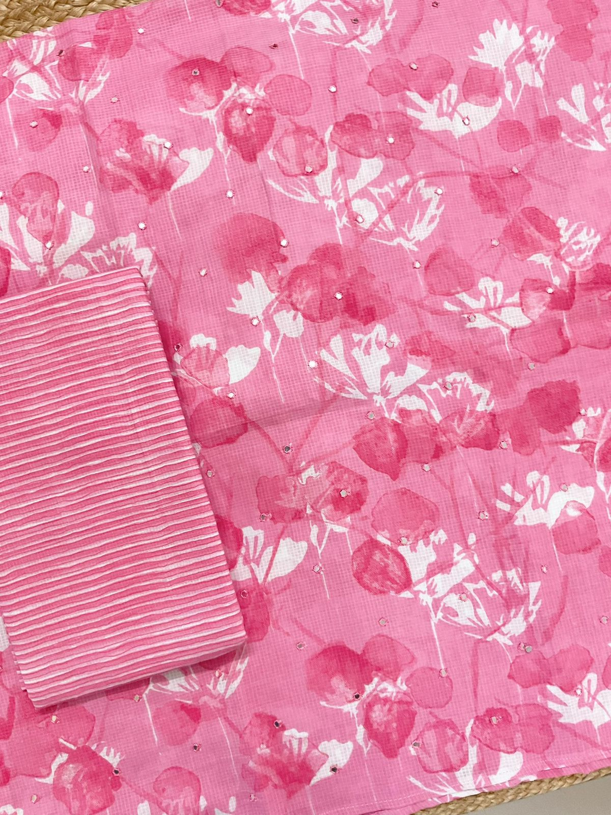 Pure Self Weaved Cotton Printed Embroidered Suit - Pink