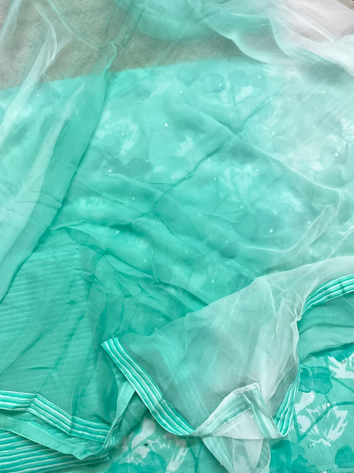 Pure Self Weaved Cotton Printed Embroidered Suit - Green