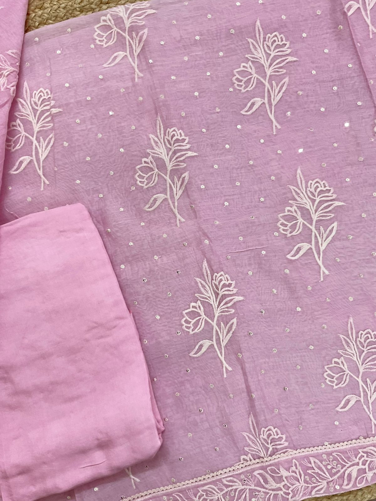 Pure Chanderi Embroidered Suit - Pink