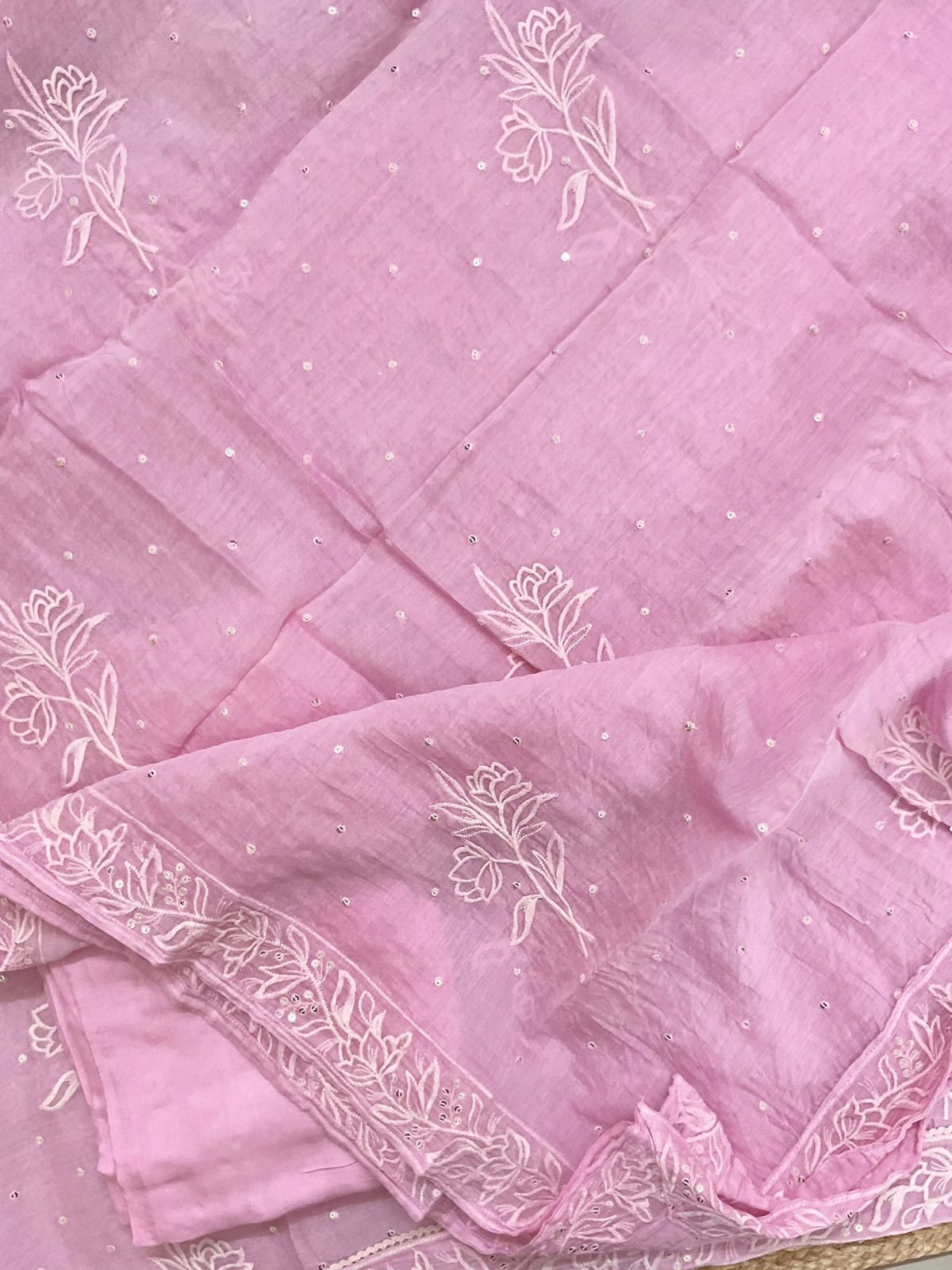 Pure Chanderi Embroidered Suit - Pink