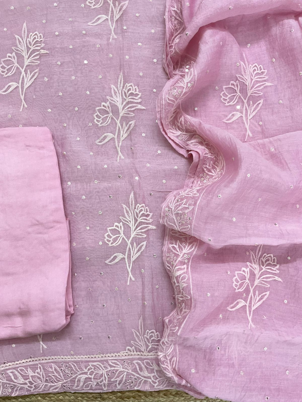 Pure Chanderi Embroidered Suit - Pink