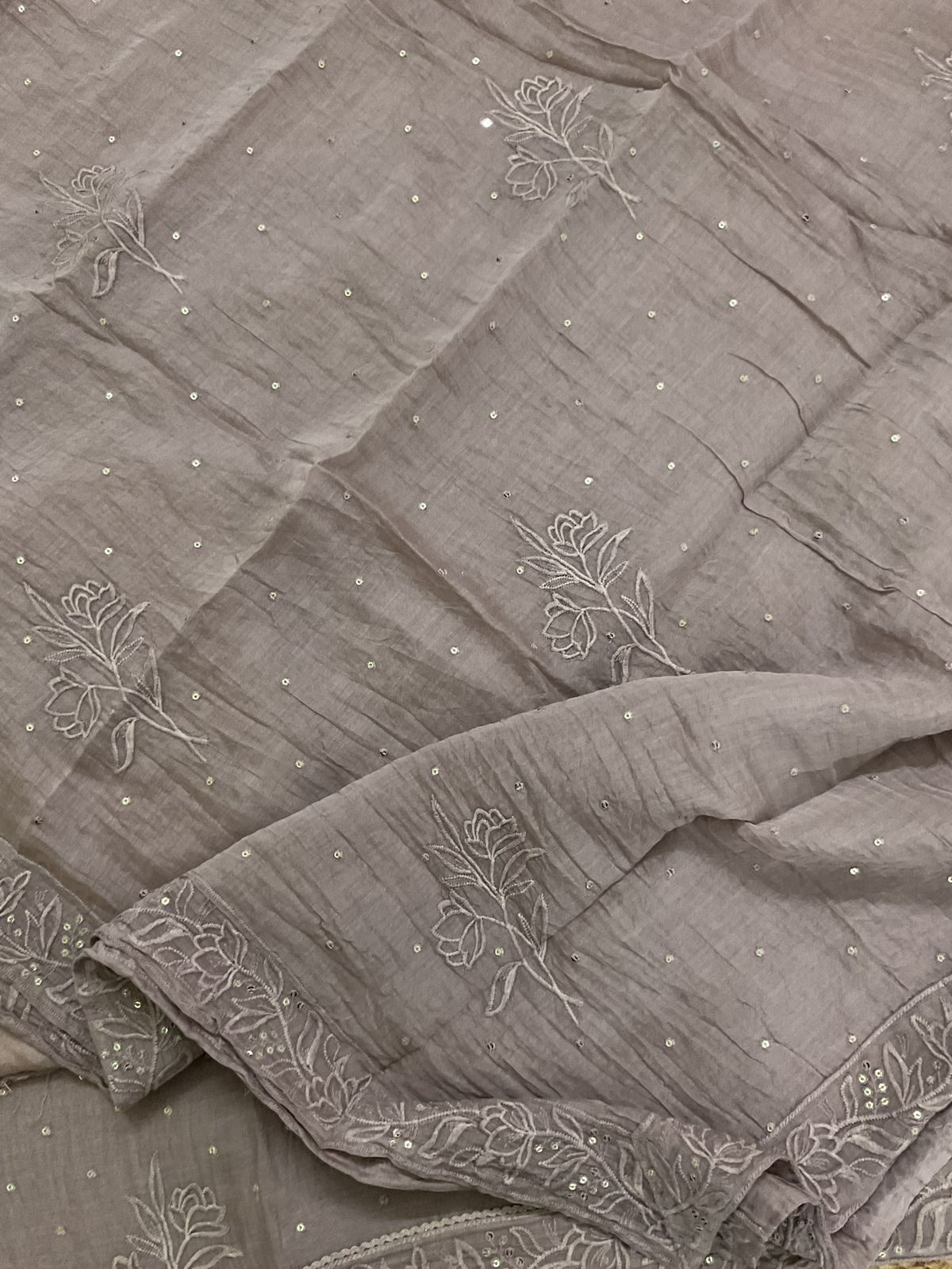 Pure Chanderi Embroidered Suit - Beige