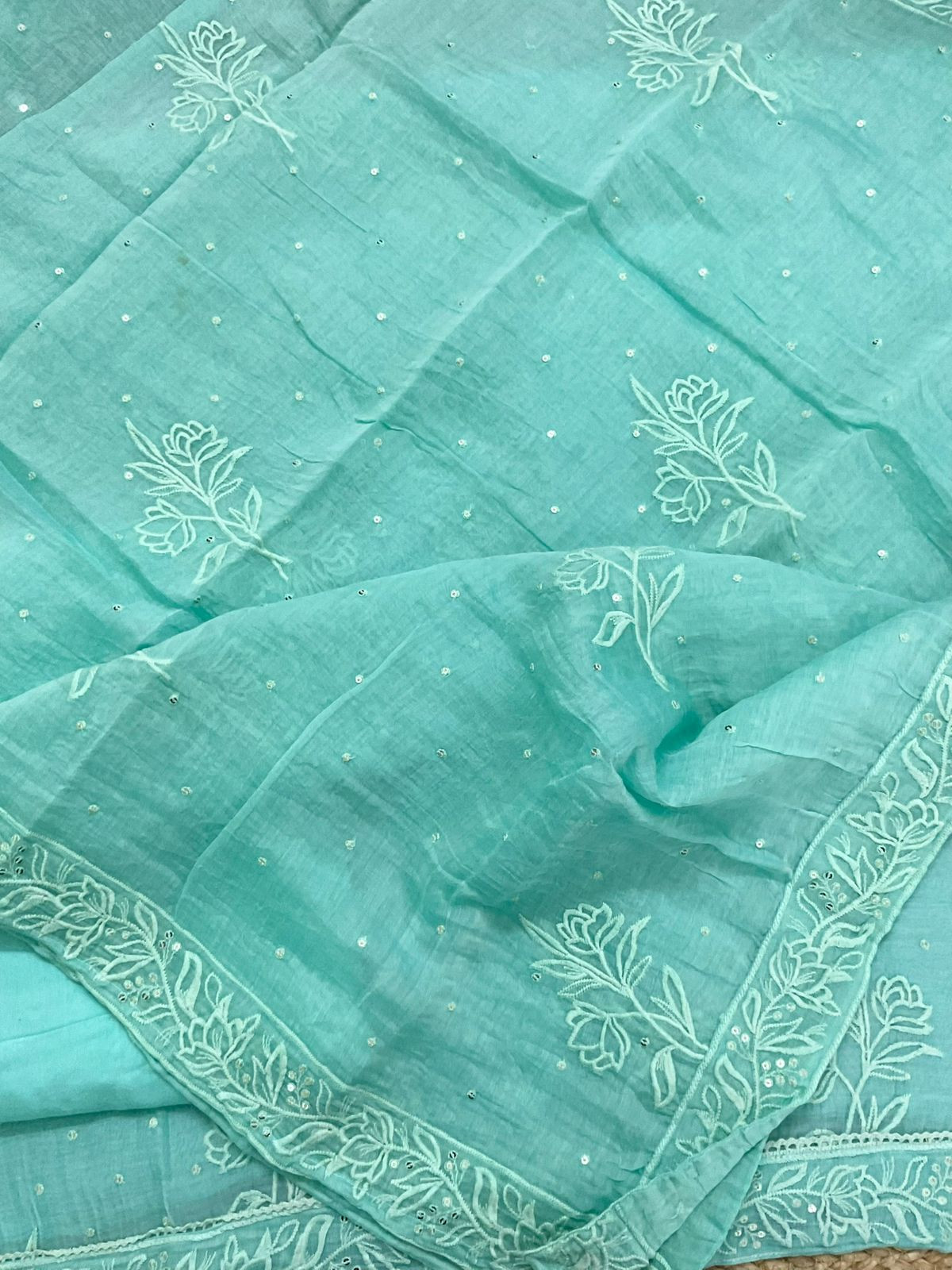 Pure Chanderi Embroidered Suit - Green