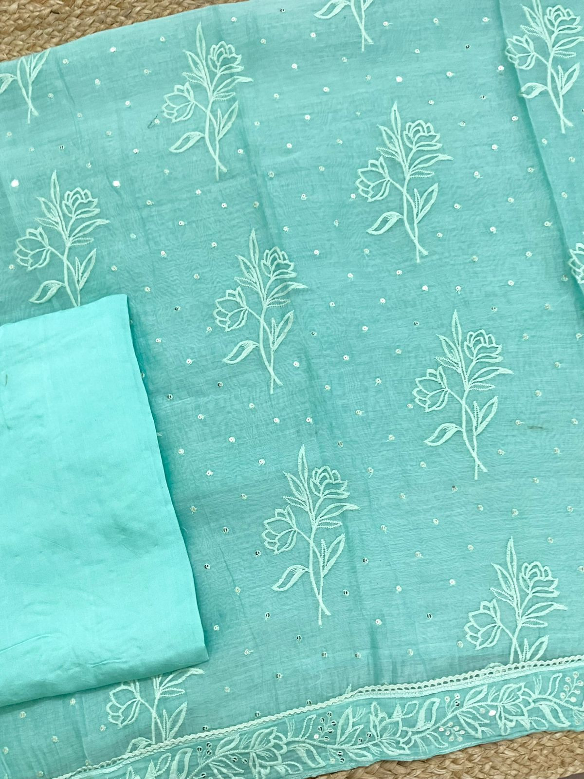 Pure Chanderi Embroidered Suit - Green