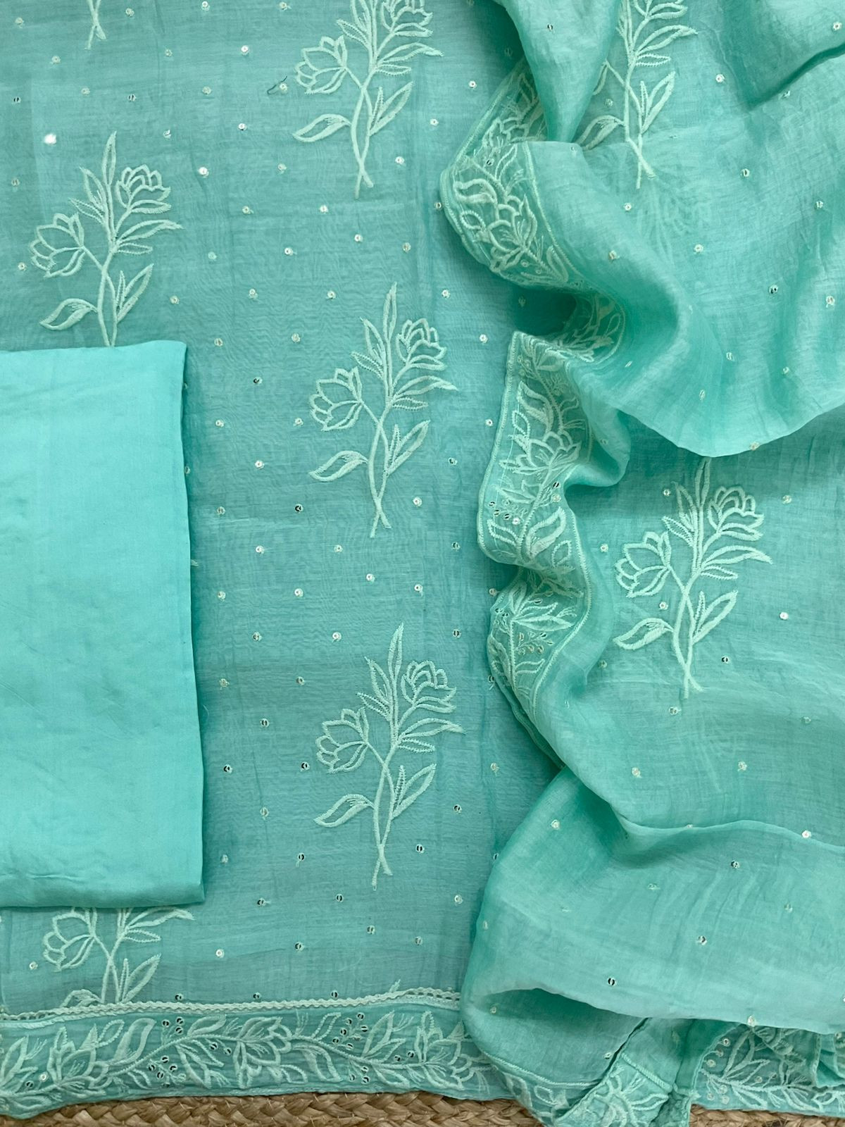 Pure Chanderi Embroidered Suit - Green