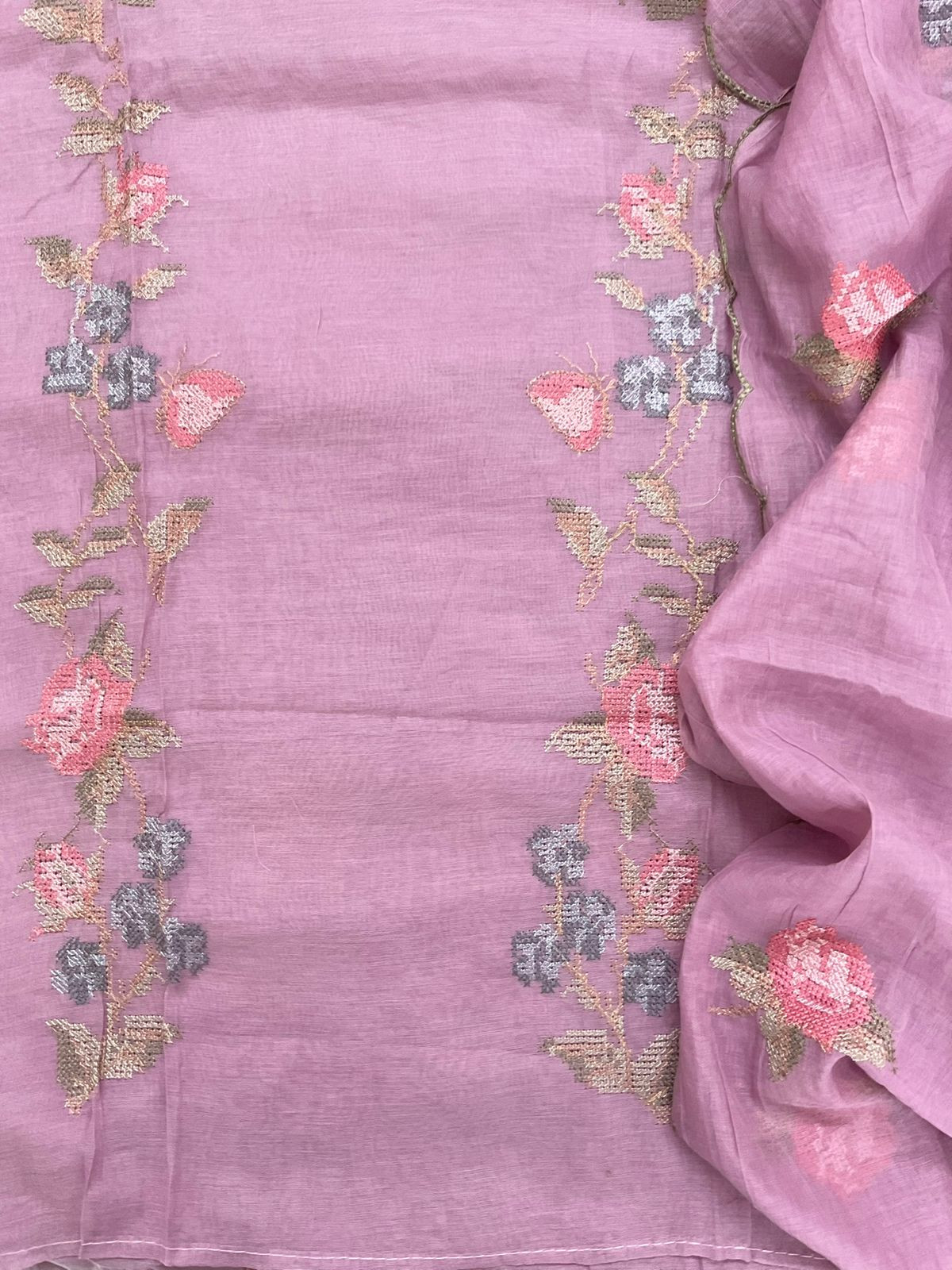 Pure Chanderi Embroidered Suit - Pinkish Purple