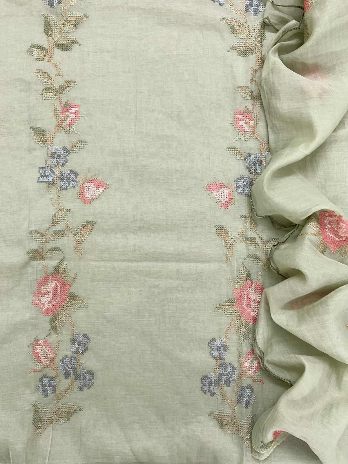 Pure Chanderi Embroidered Suit - Green