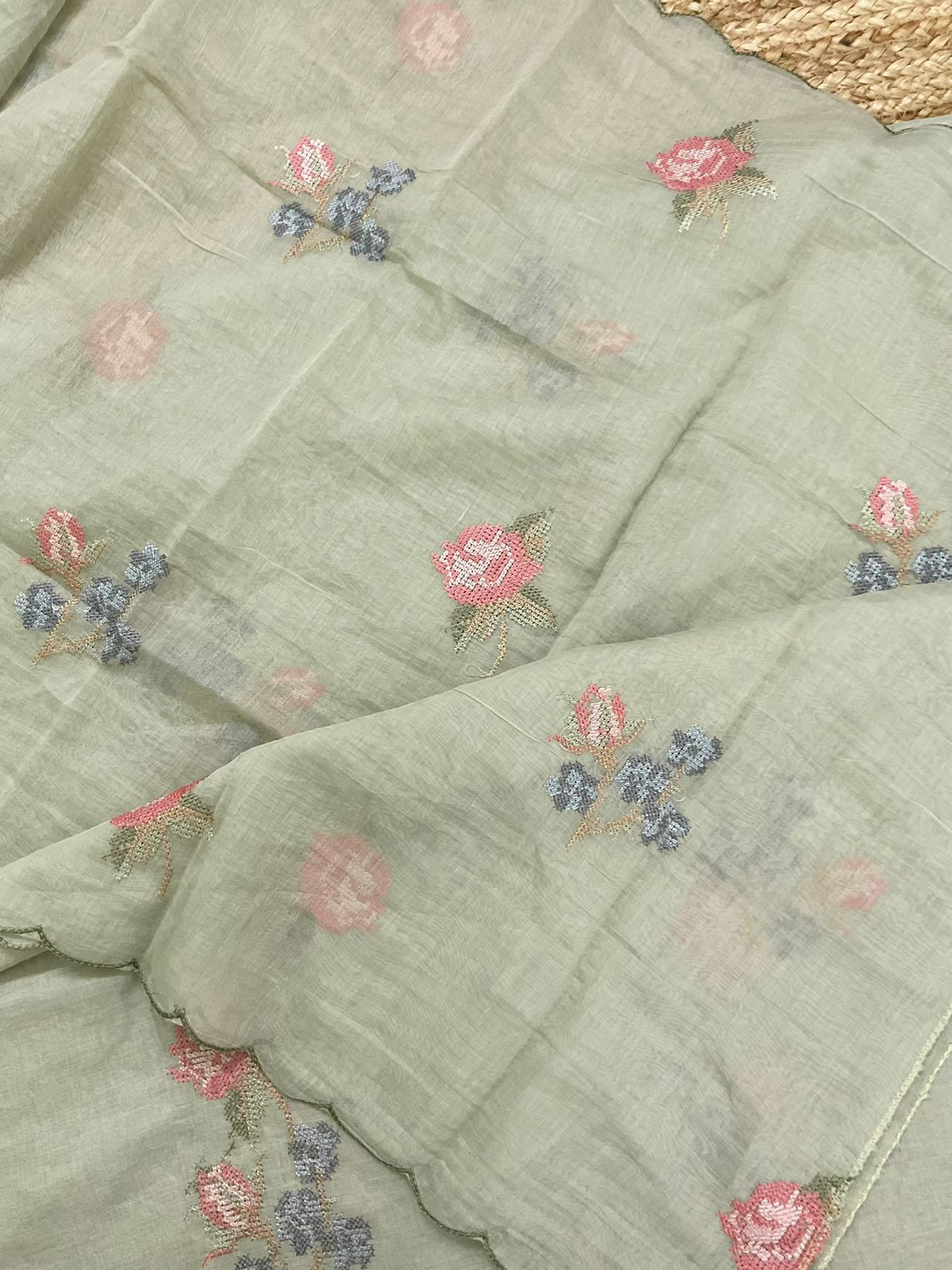 Pure Chanderi Embroidered Suit - Green