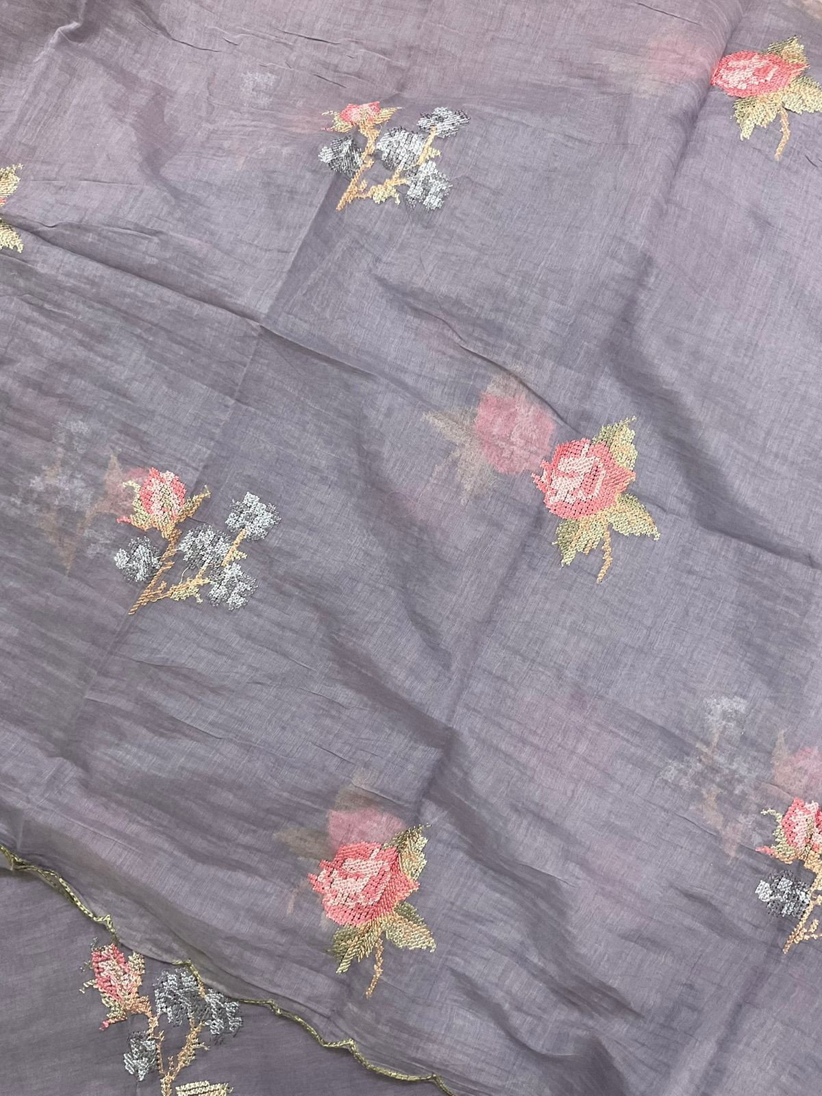 Pure Chanderi Embroidered Suit - Lavender