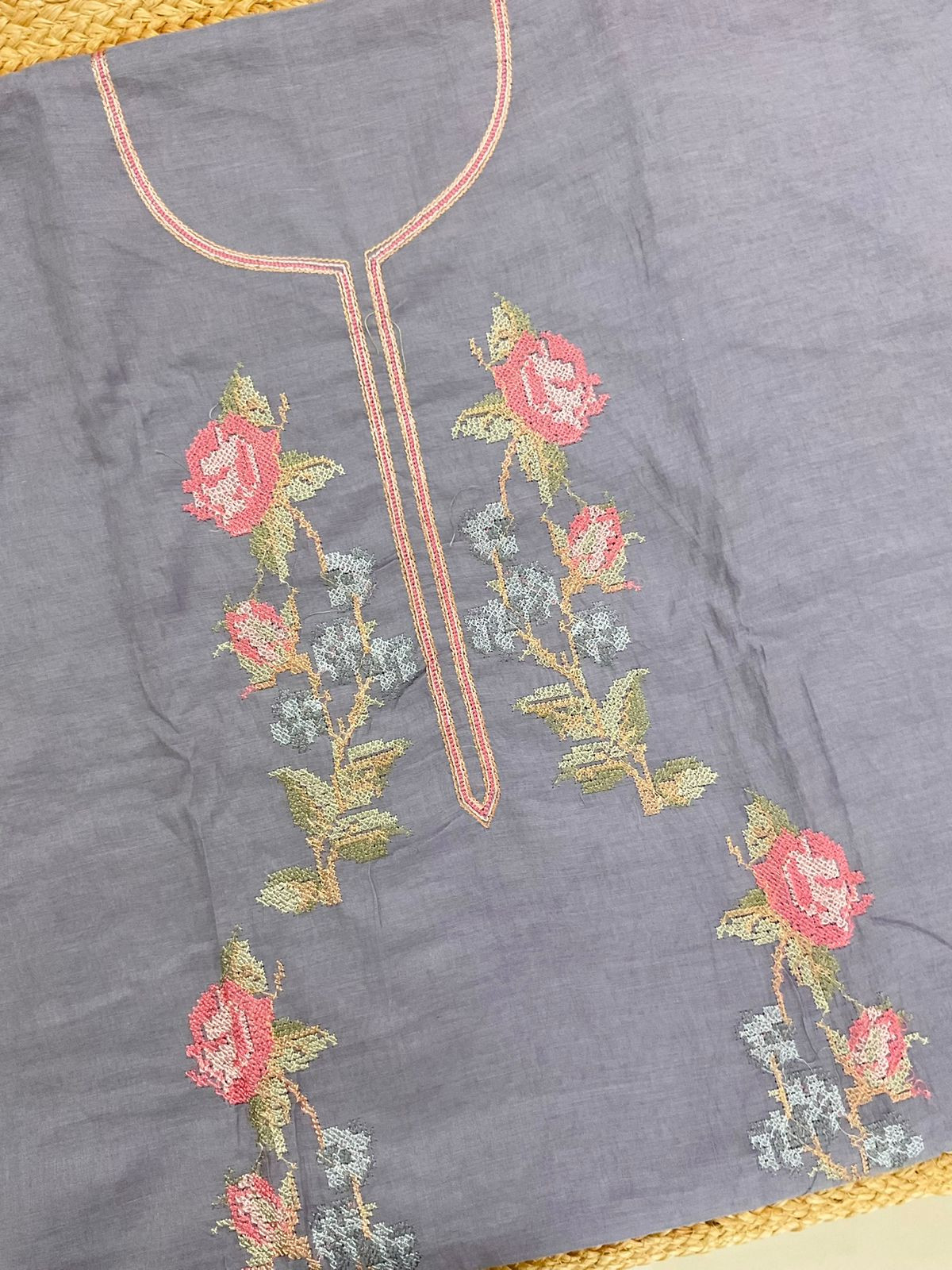 Pure Chanderi Embroidered Suit - Lavender