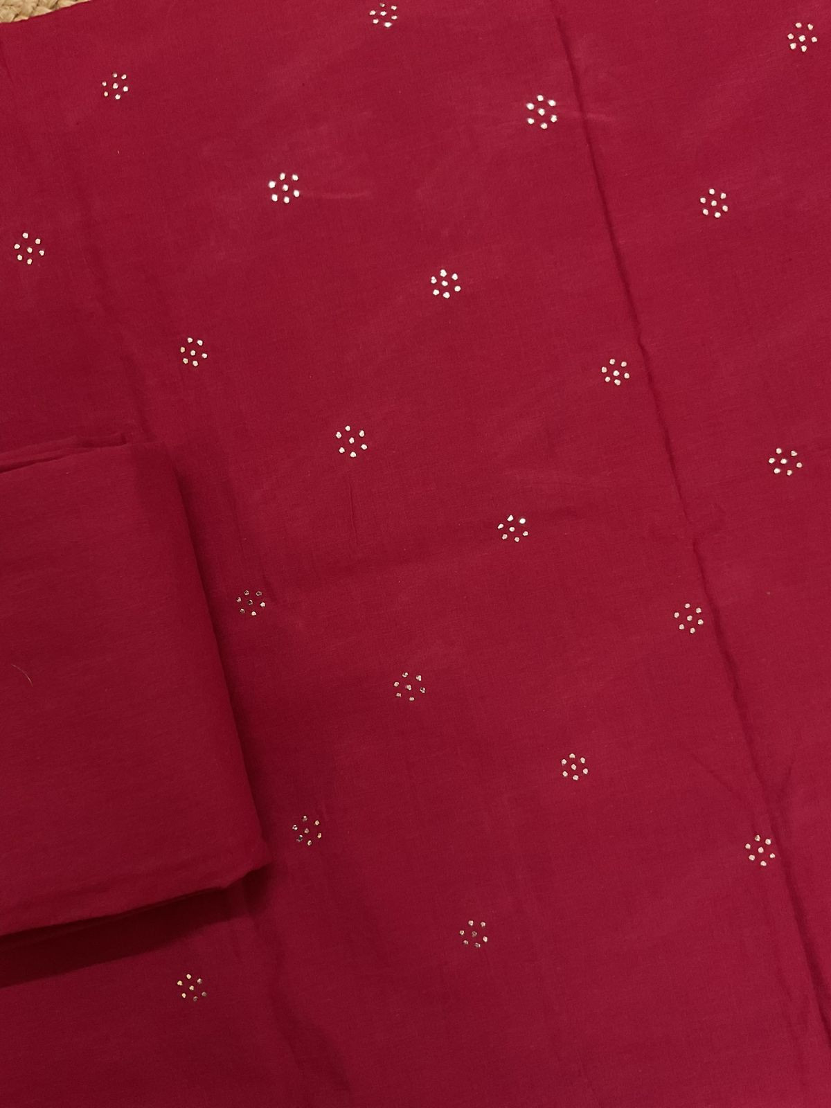 Pure Cotton Printed Embroidered Suit - Red