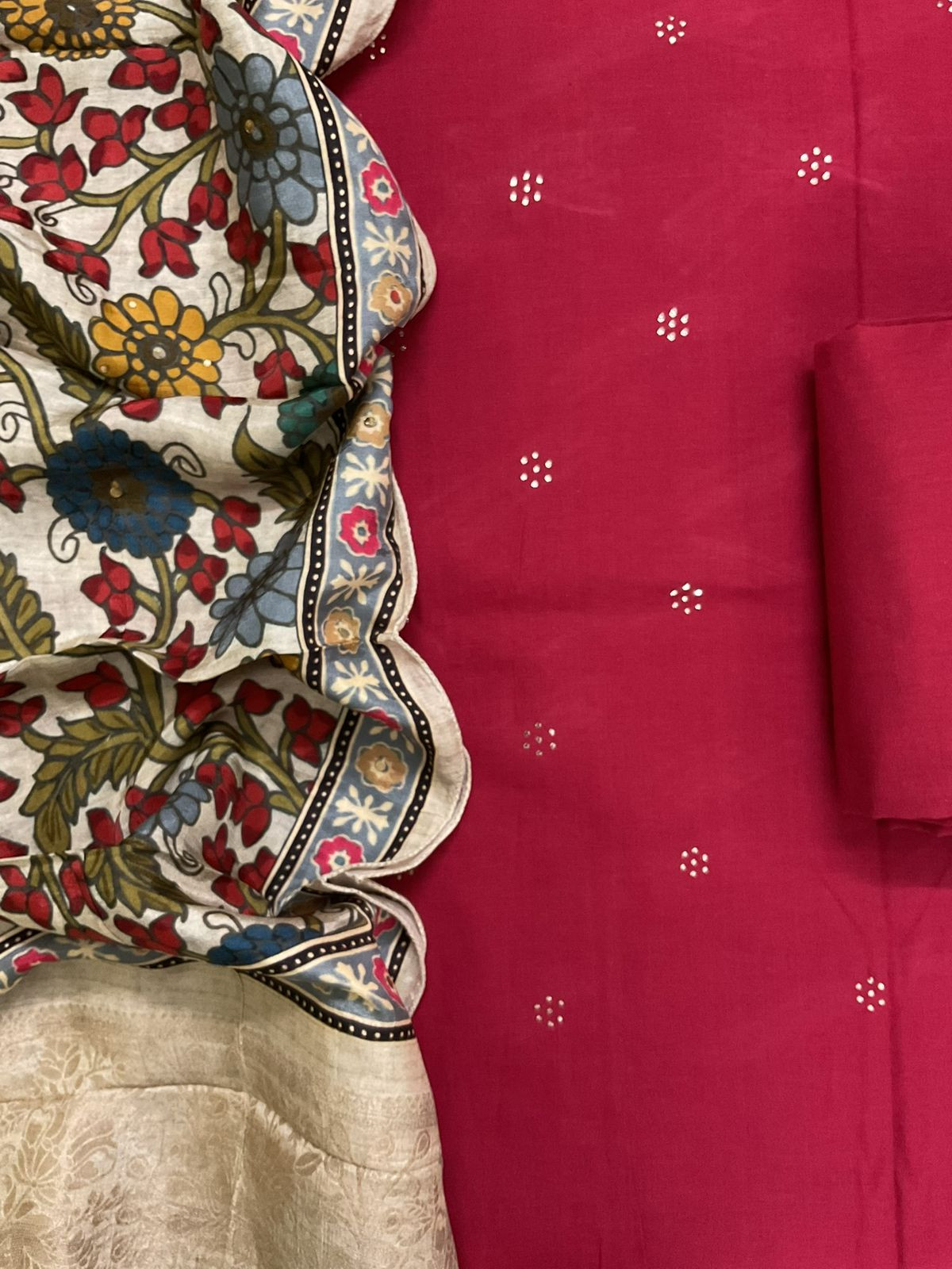 Pure Cotton Printed Embroidered Suit - Red