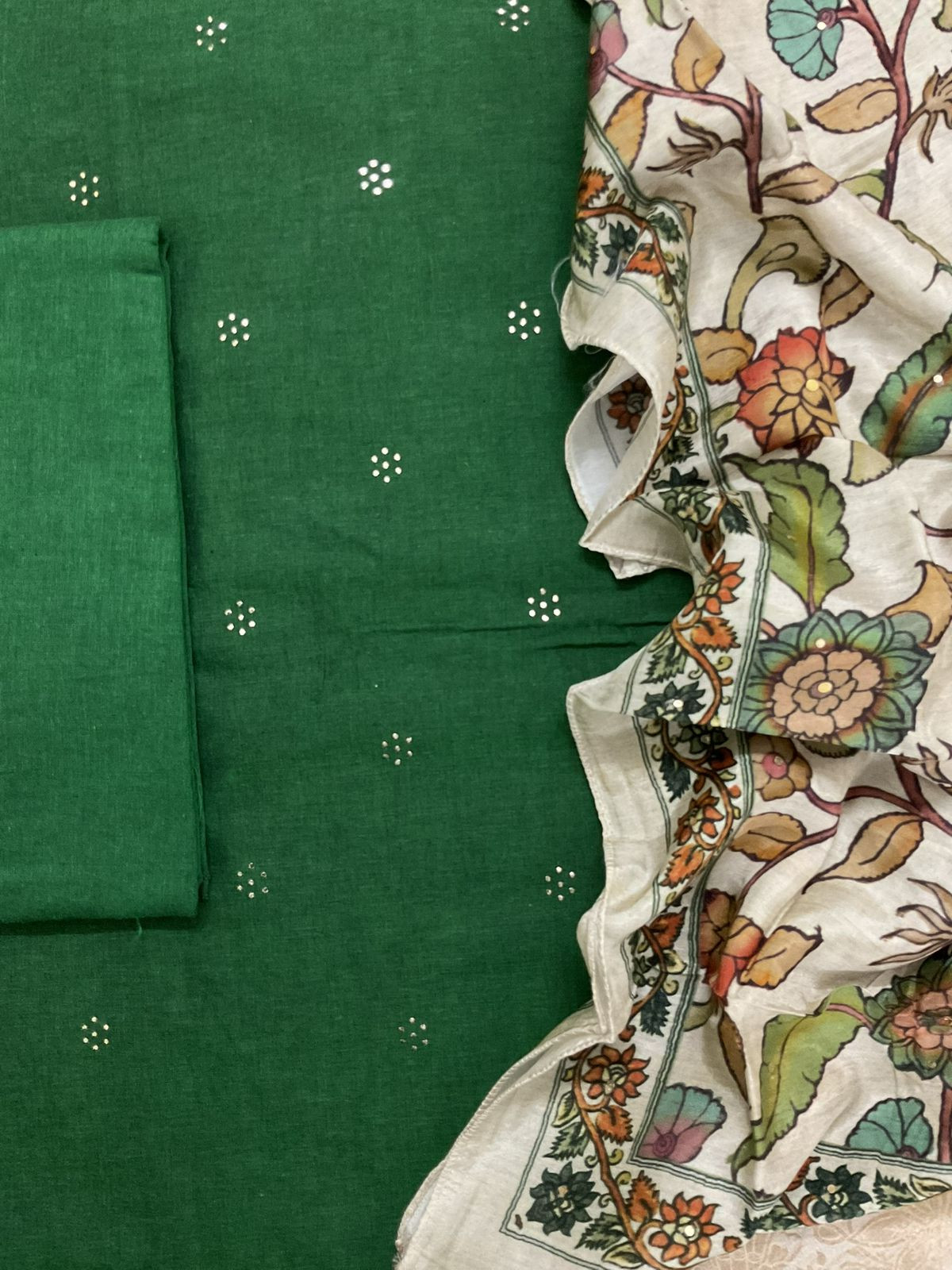 Pure Cotton Printed Embroidered Suit - Green