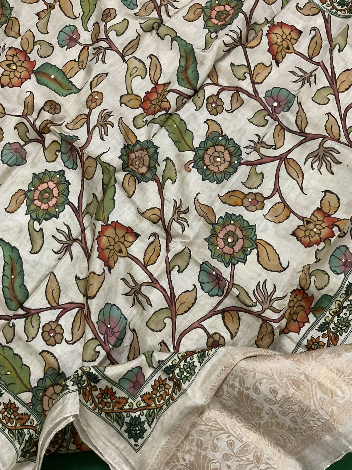 Pure Cotton Printed Embroidered Suit - Green