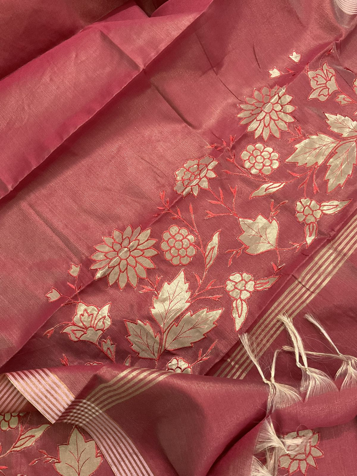 Soft Tissue Chanderi Embroidered Suit - Brick Red