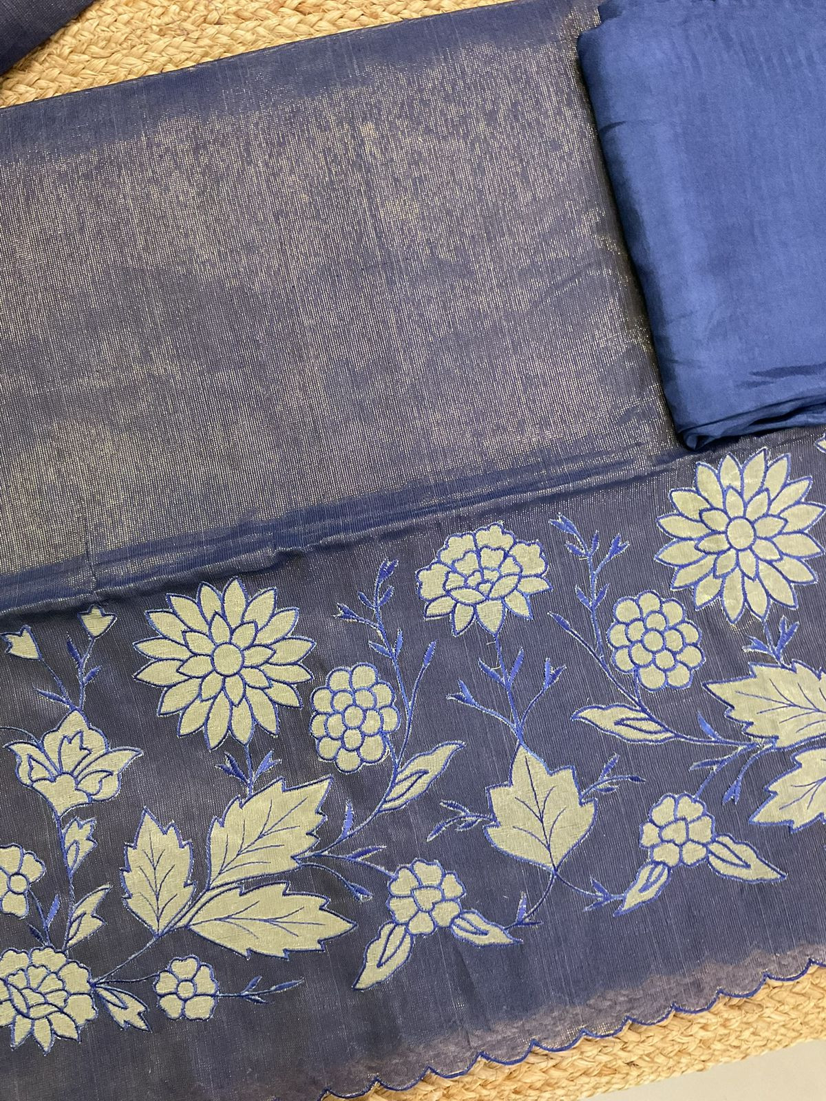 Soft Tissue Chanderi Embroidered Suit - Blue