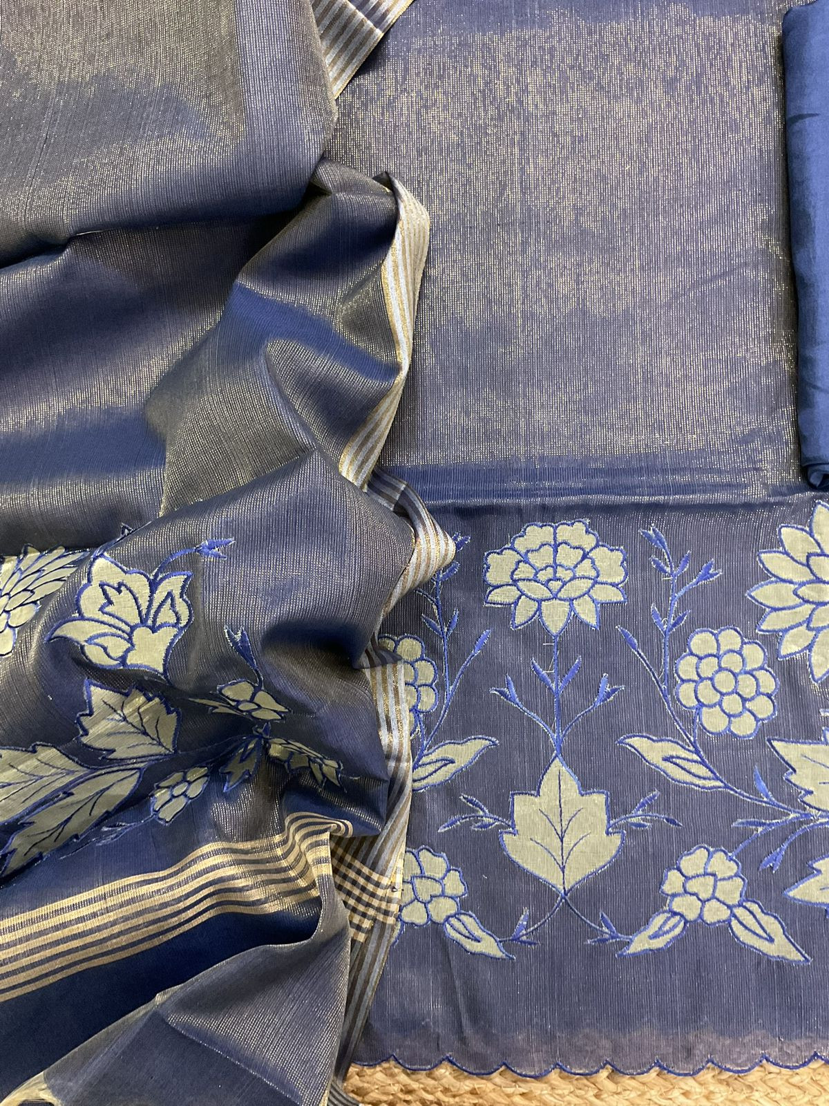 Soft Tissue Chanderi Embroidered Suit - Blue