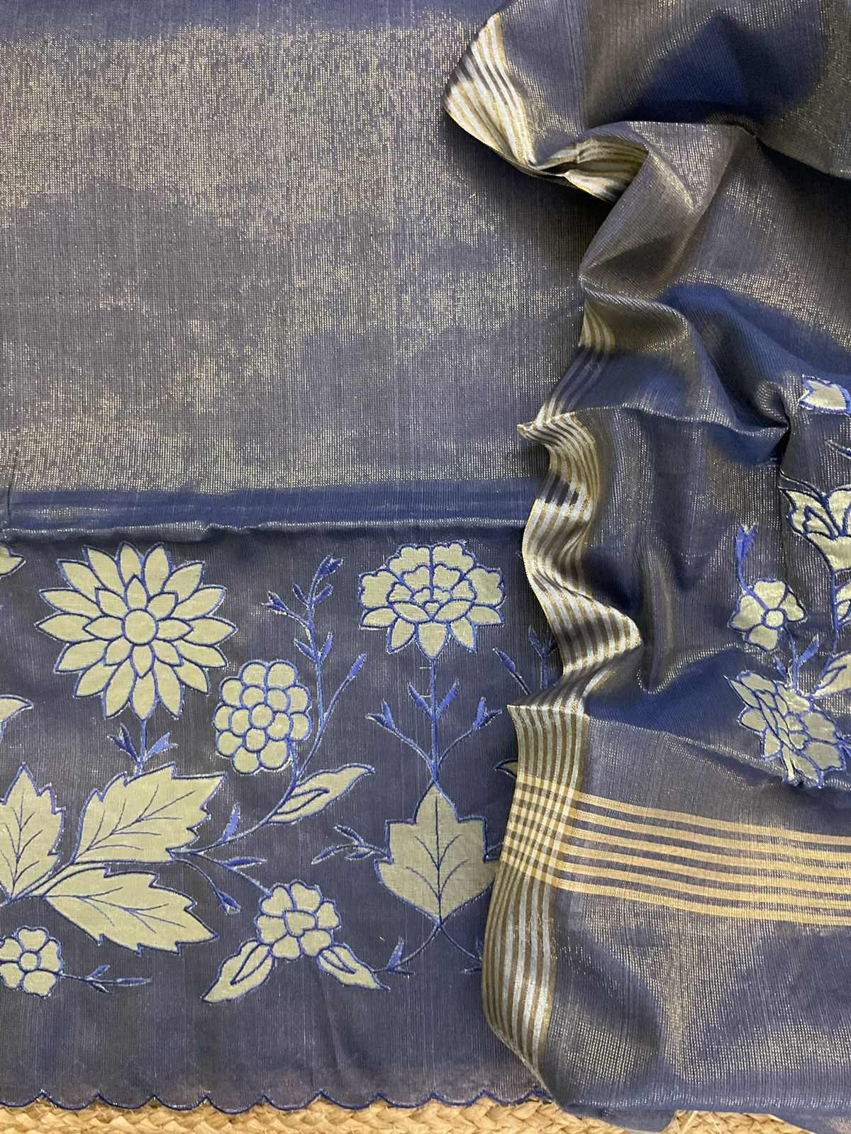 Soft Tissue Chanderi Embroidered Suit - Blue