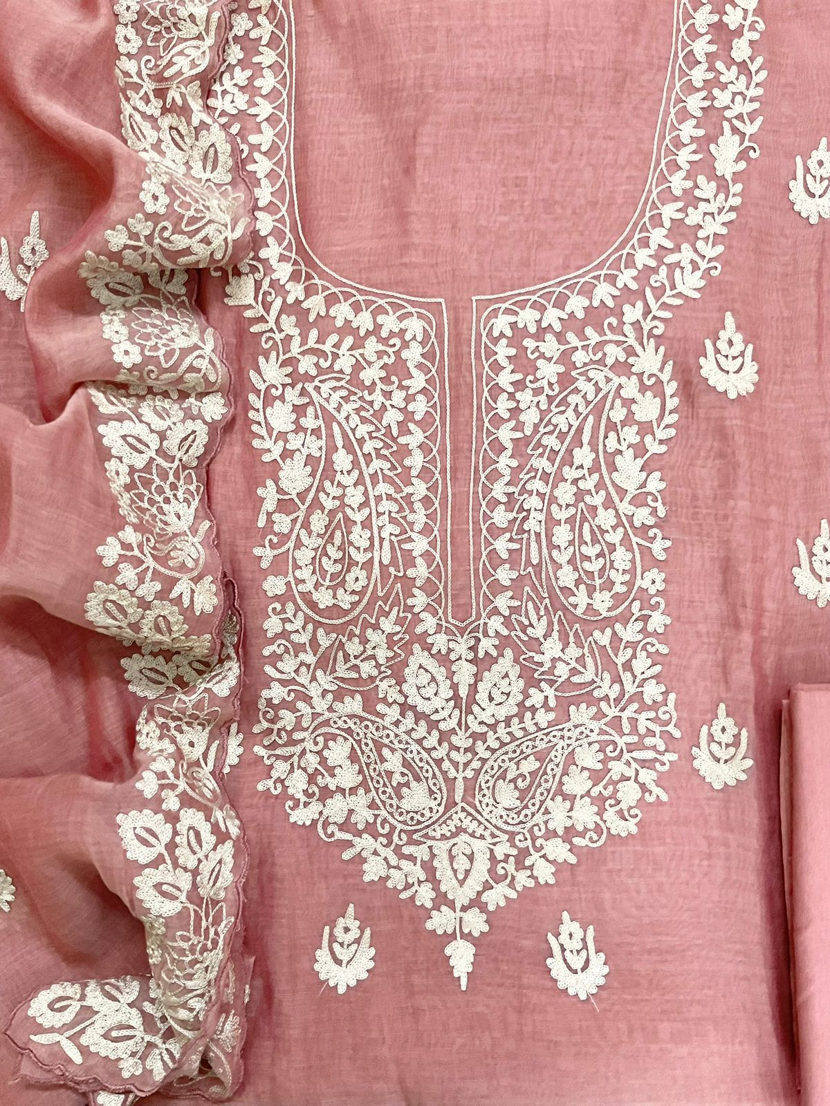 Pure Mul Chanderi Embroidered Suit - Onion Pink