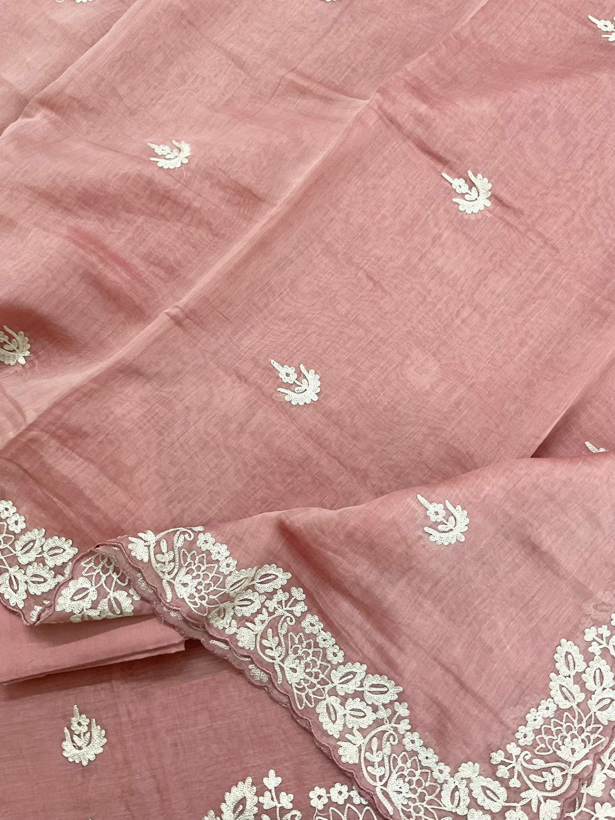 Pure Mul Chanderi Embroidered Suit - Onion Pink