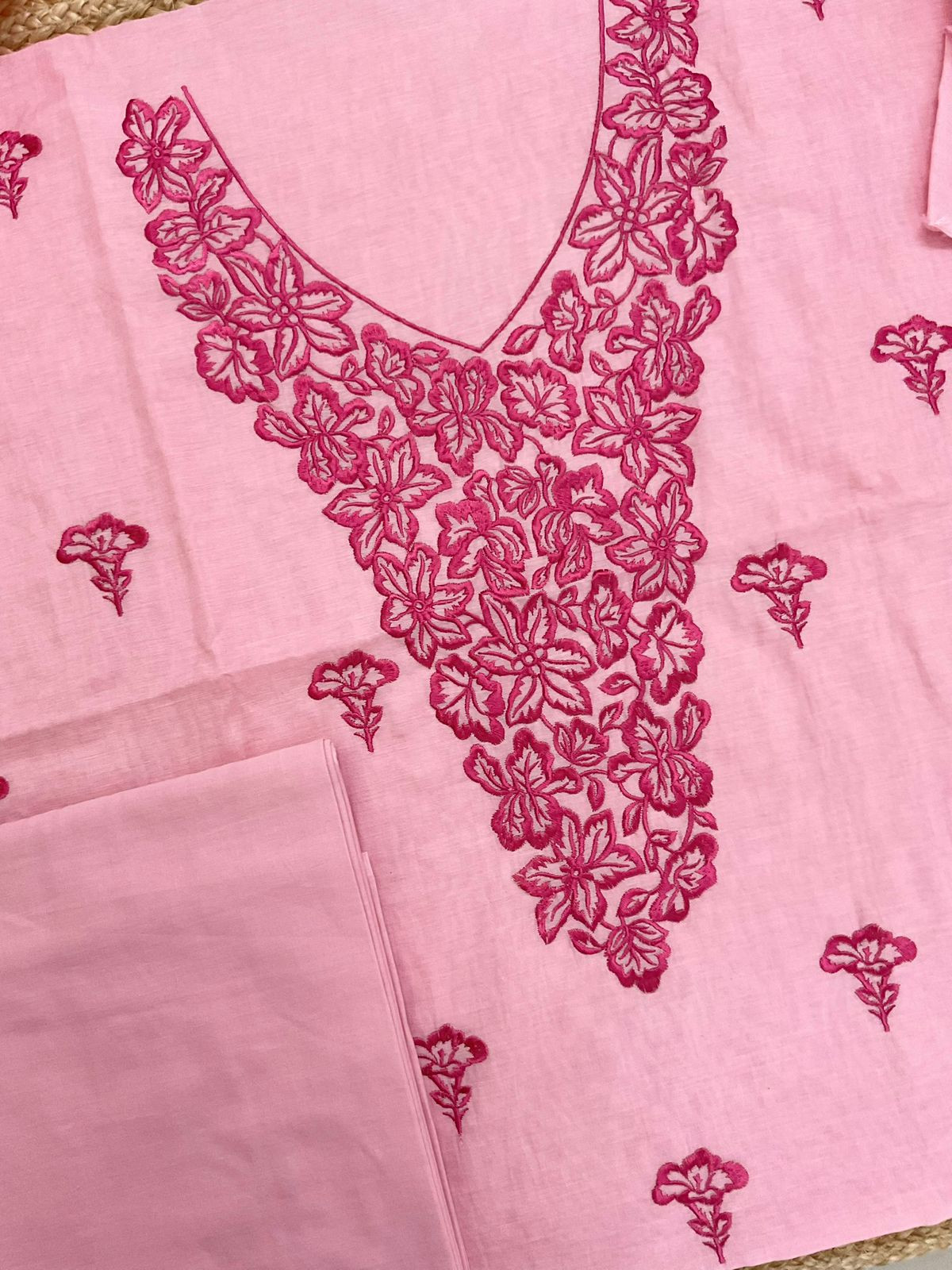 Pure Chanderi Embroidered Suit - Pink