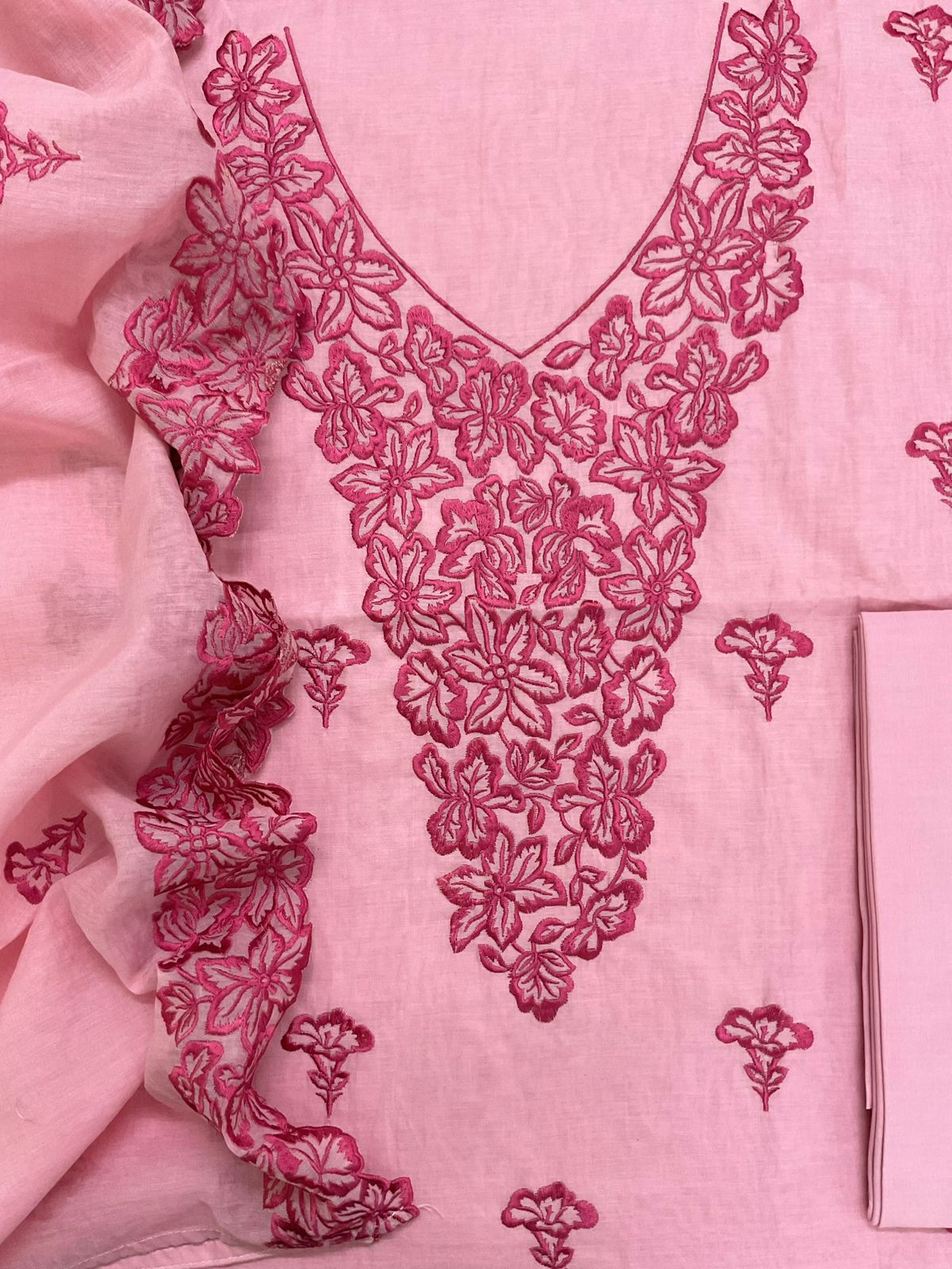 Pure Chanderi Embroidered Suit - Pink