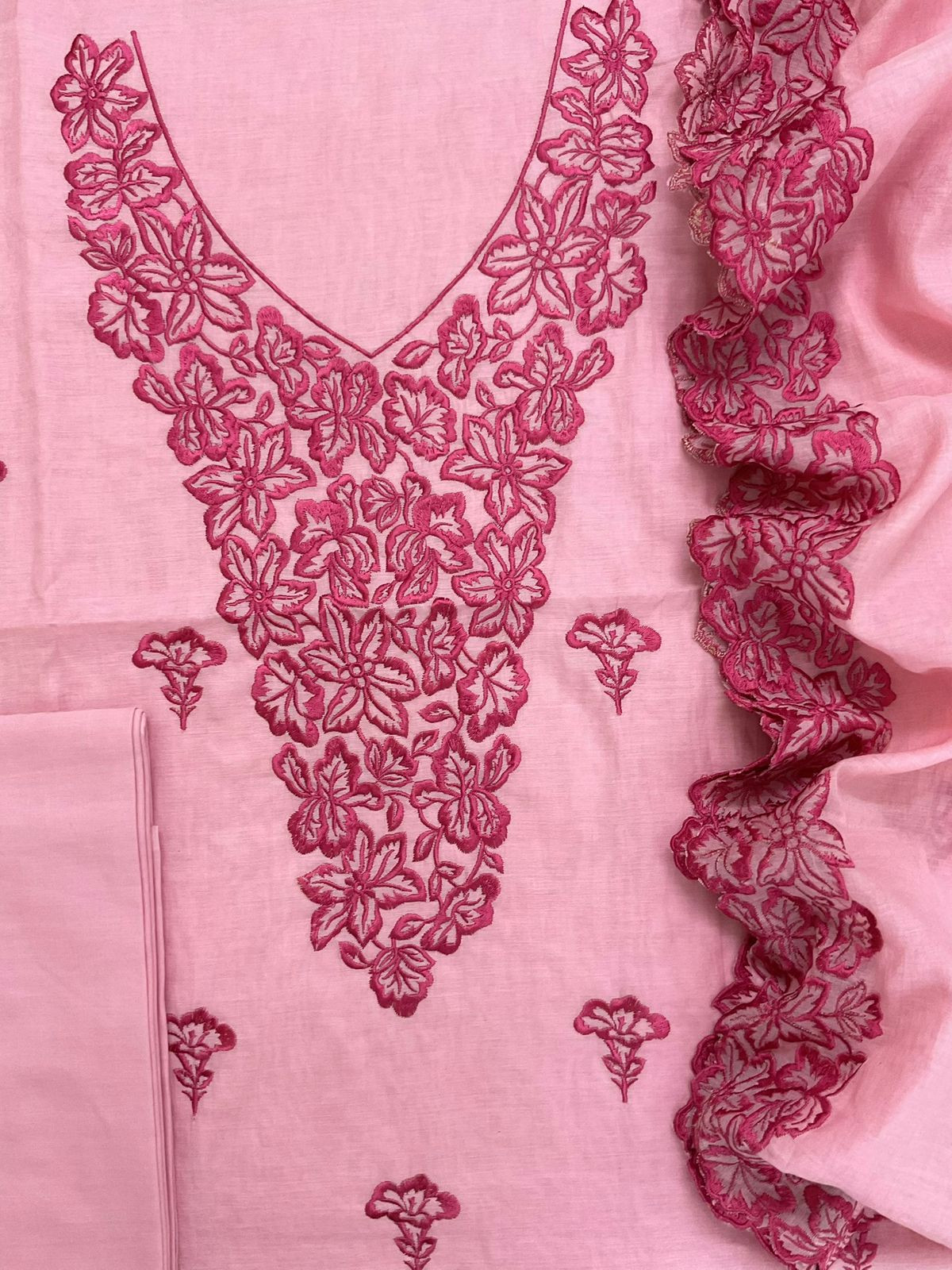 Pure Chanderi Embroidered Suit - Pink