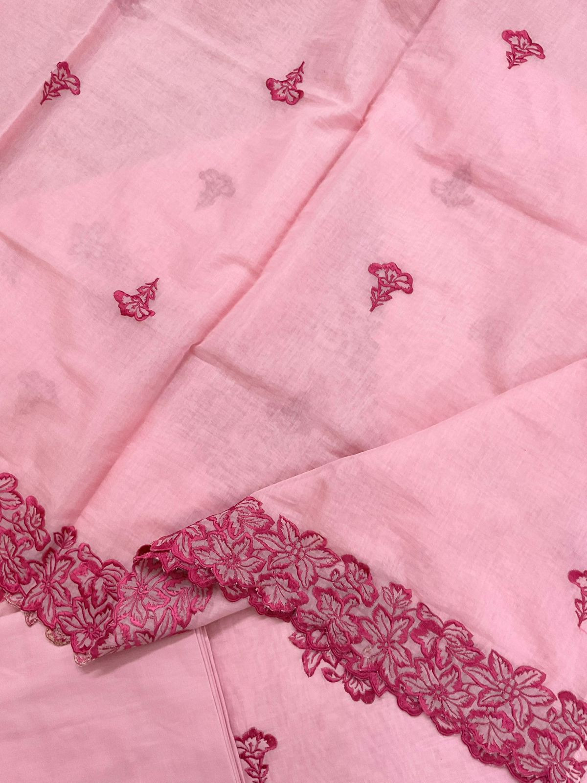 Pure Chanderi Embroidered Suit - Pink