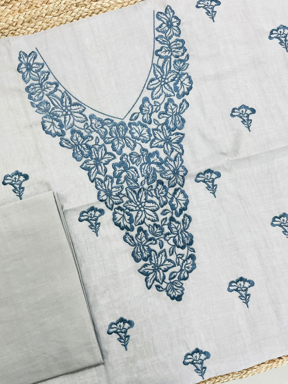 Pure Chanderi Embroidered Suit - Grey