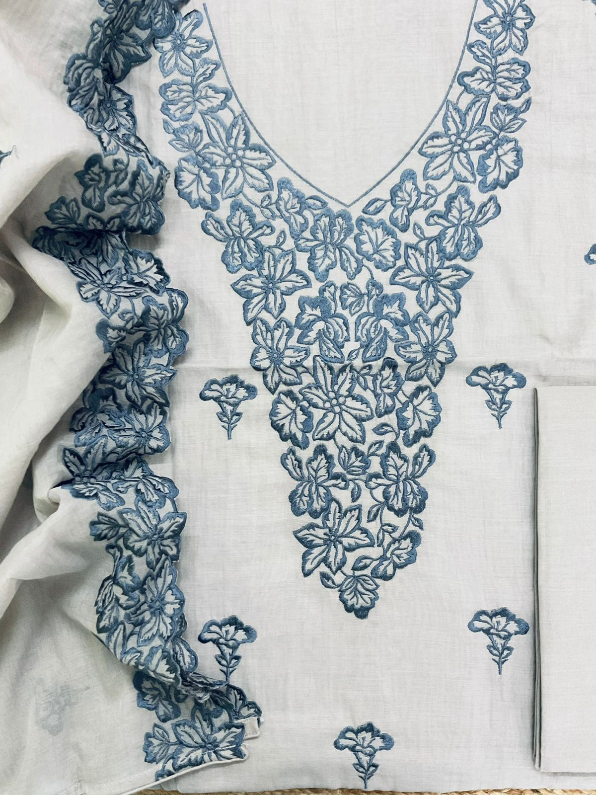 Pure Chanderi Embroidered Suit - Grey