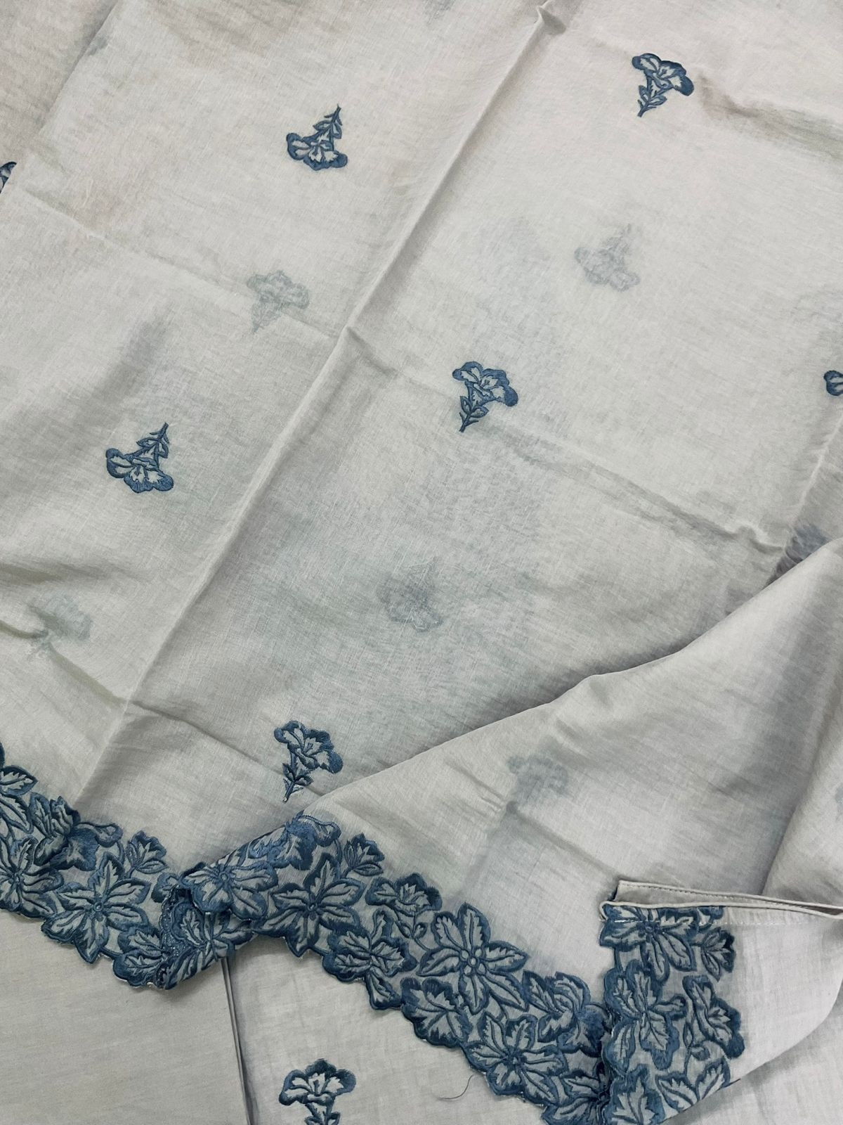 Pure Chanderi Embroidered Suit - Grey