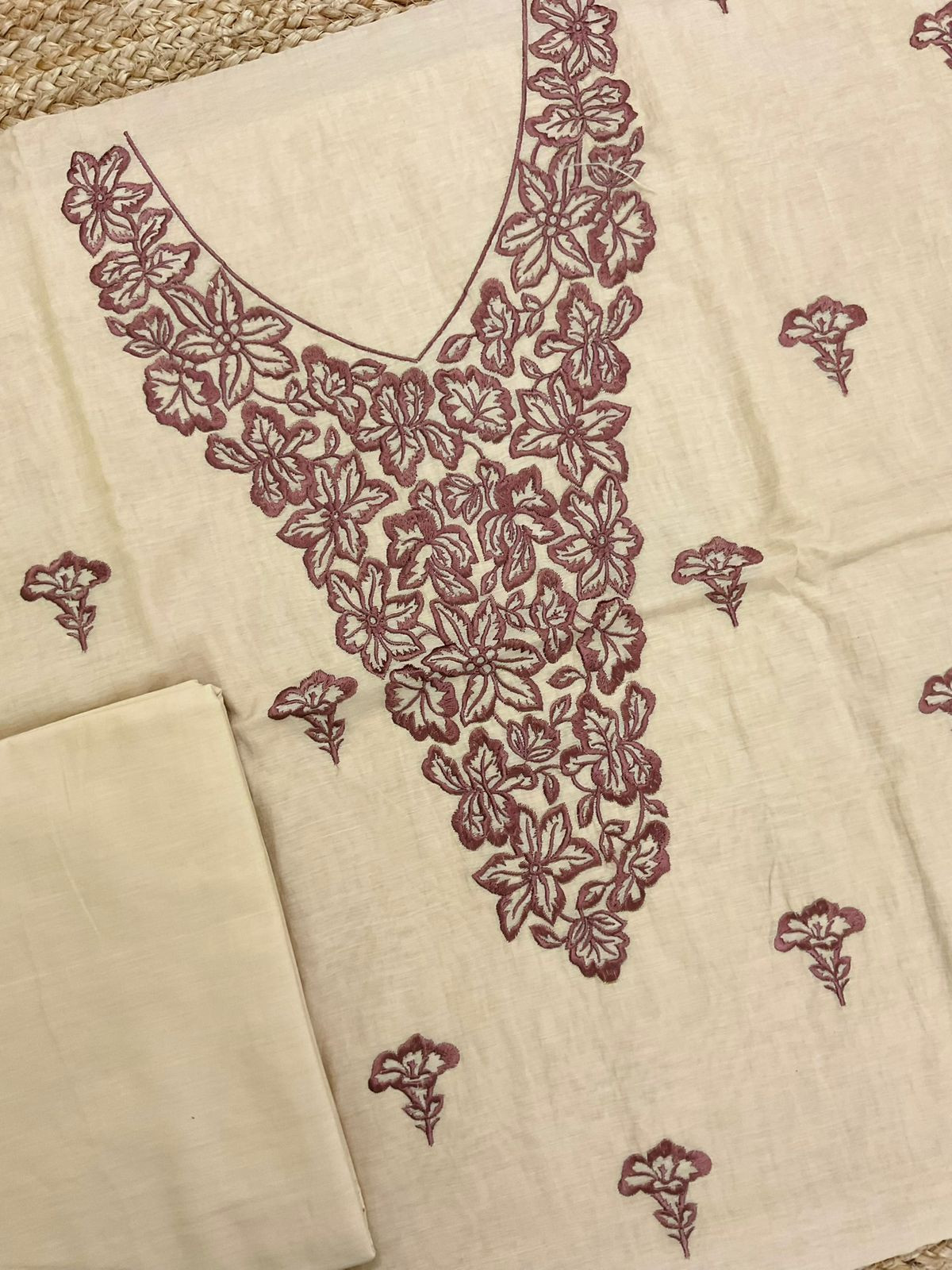 Pure Chanderi Embroidered Suit - Yellowish Brown