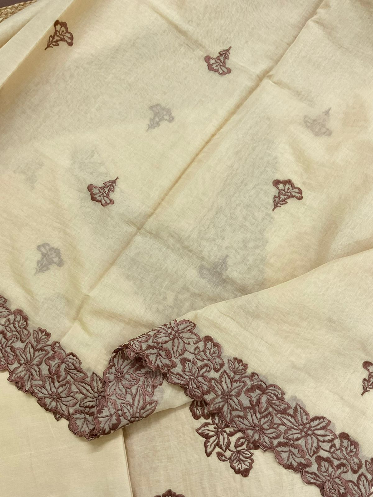 Pure Chanderi Embroidered Suit - Yellowish Brown