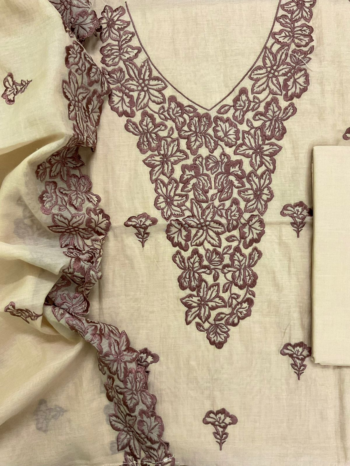 Pure Chanderi Embroidered Suit - Yellowish Brown