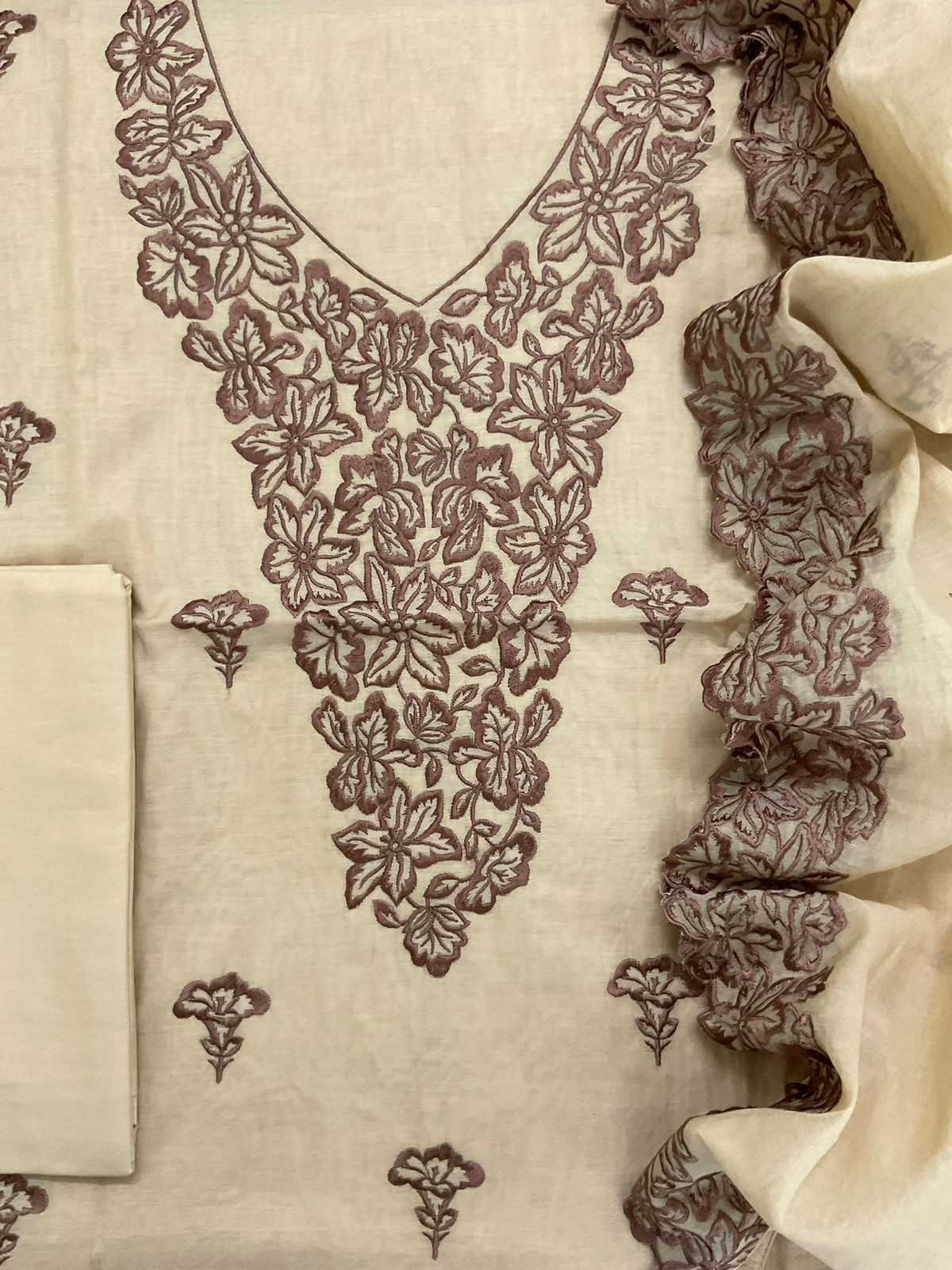 Pure Chanderi Embroidered Suit - Yellowish Brown