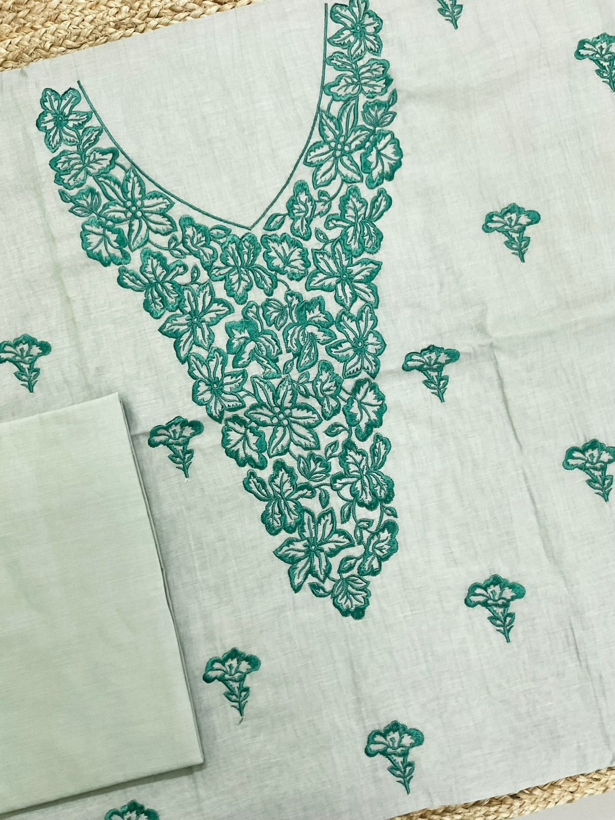 Pure Chanderi Embroidered Suit - Green