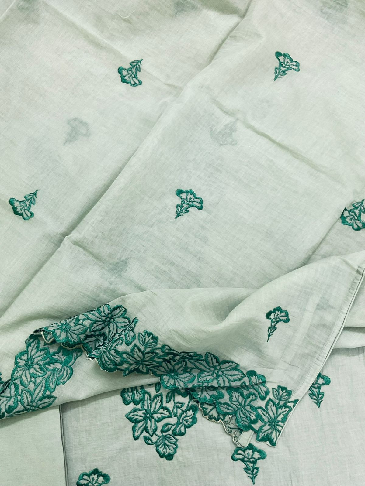 Pure Chanderi Embroidered Suit - Green