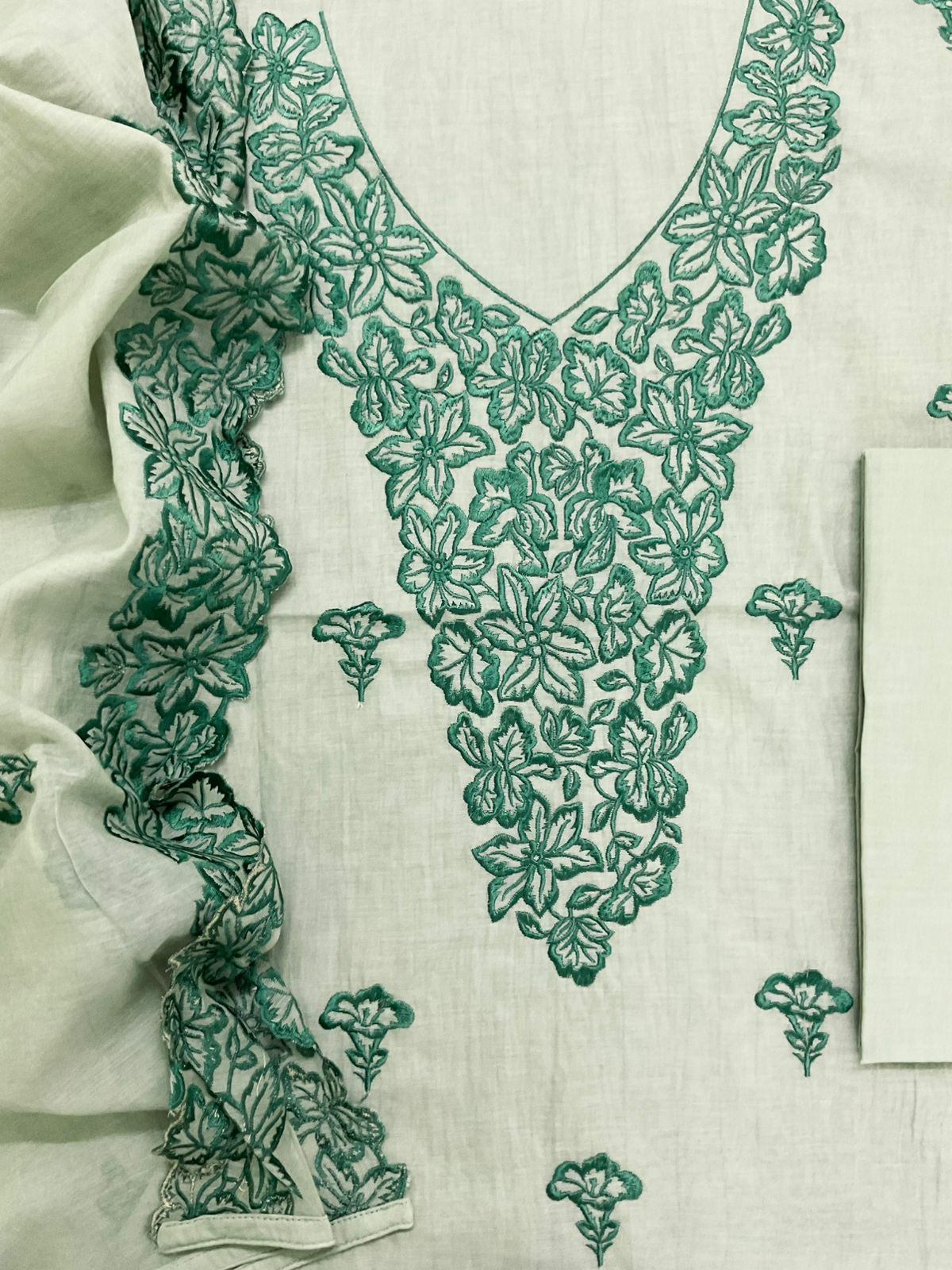 Pure Chanderi Embroidered Suit - Green