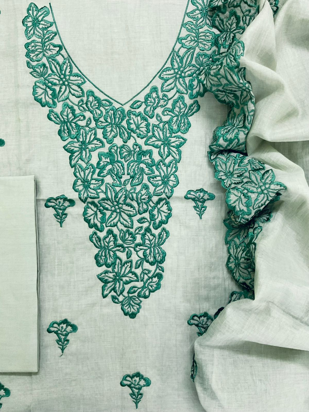 Pure Chanderi Embroidered Suit - Green