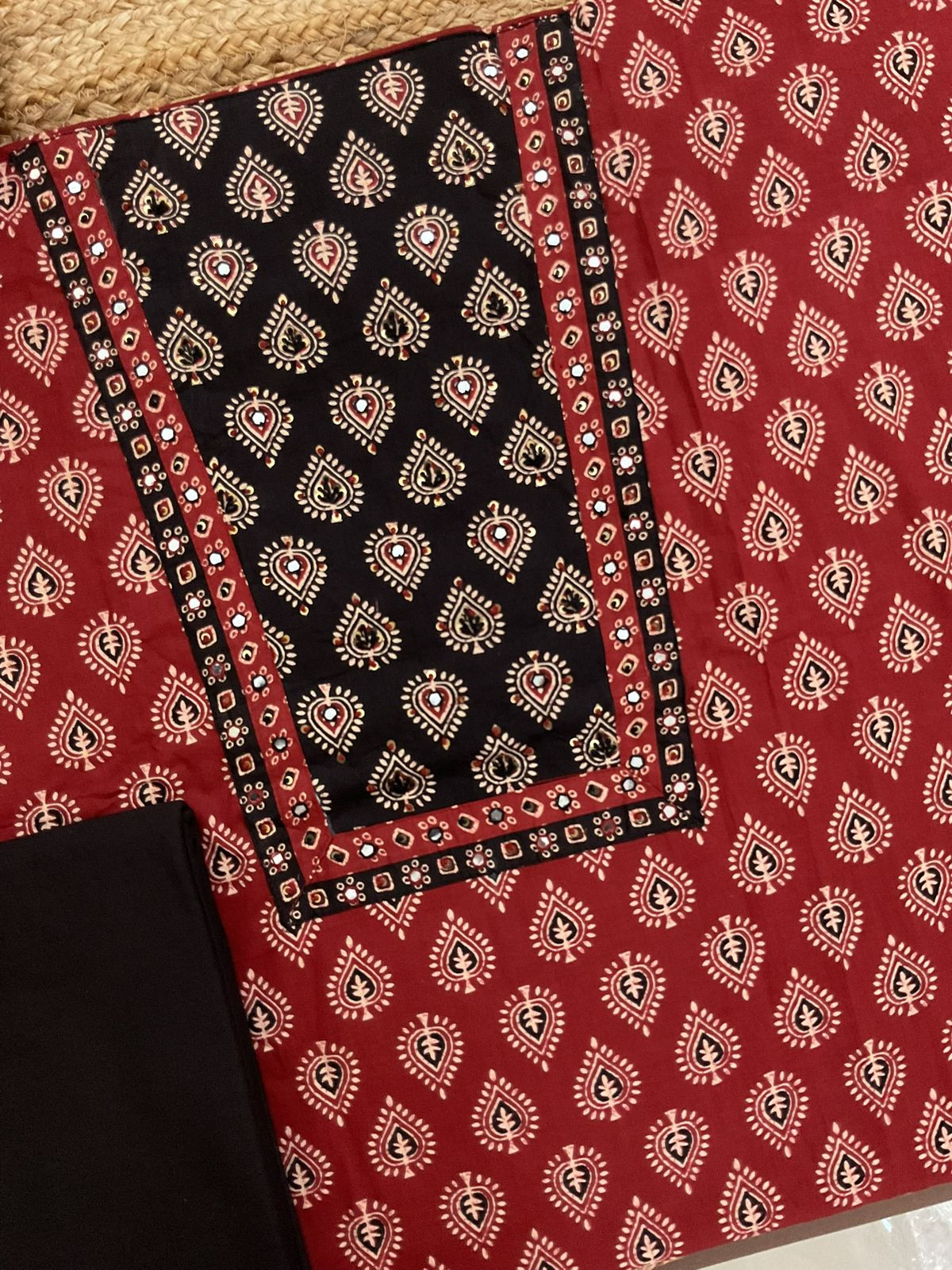 Pure Cotton Printed Embroidered Suit - Maroon
