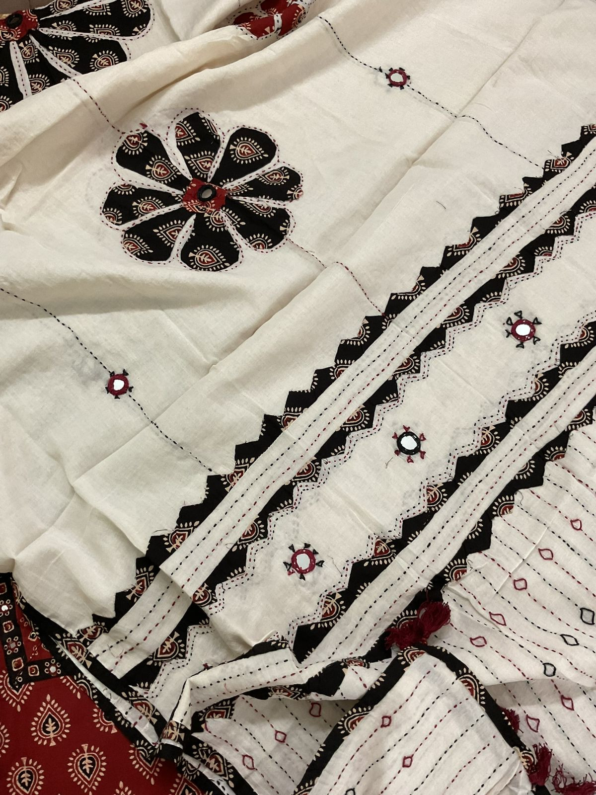 Pure Cotton Printed Embroidered Suit - Maroon