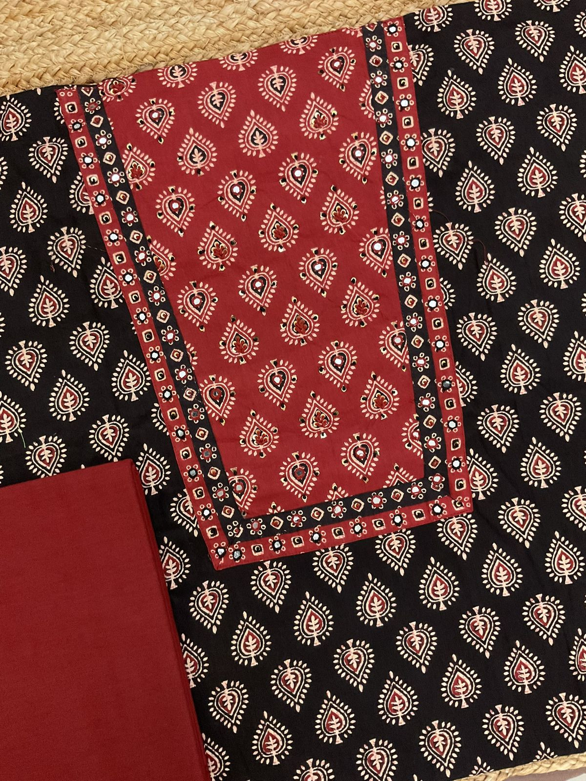 Pure Cotton Printed Embroidered Suit - Black