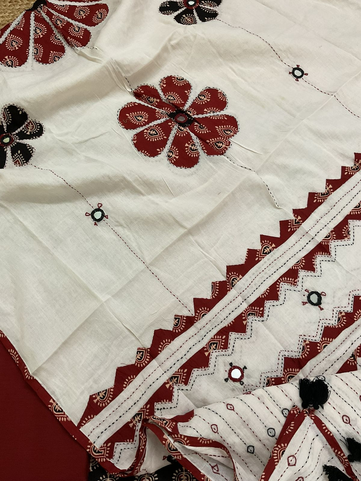 Pure Cotton Printed Embroidered Suit - Black